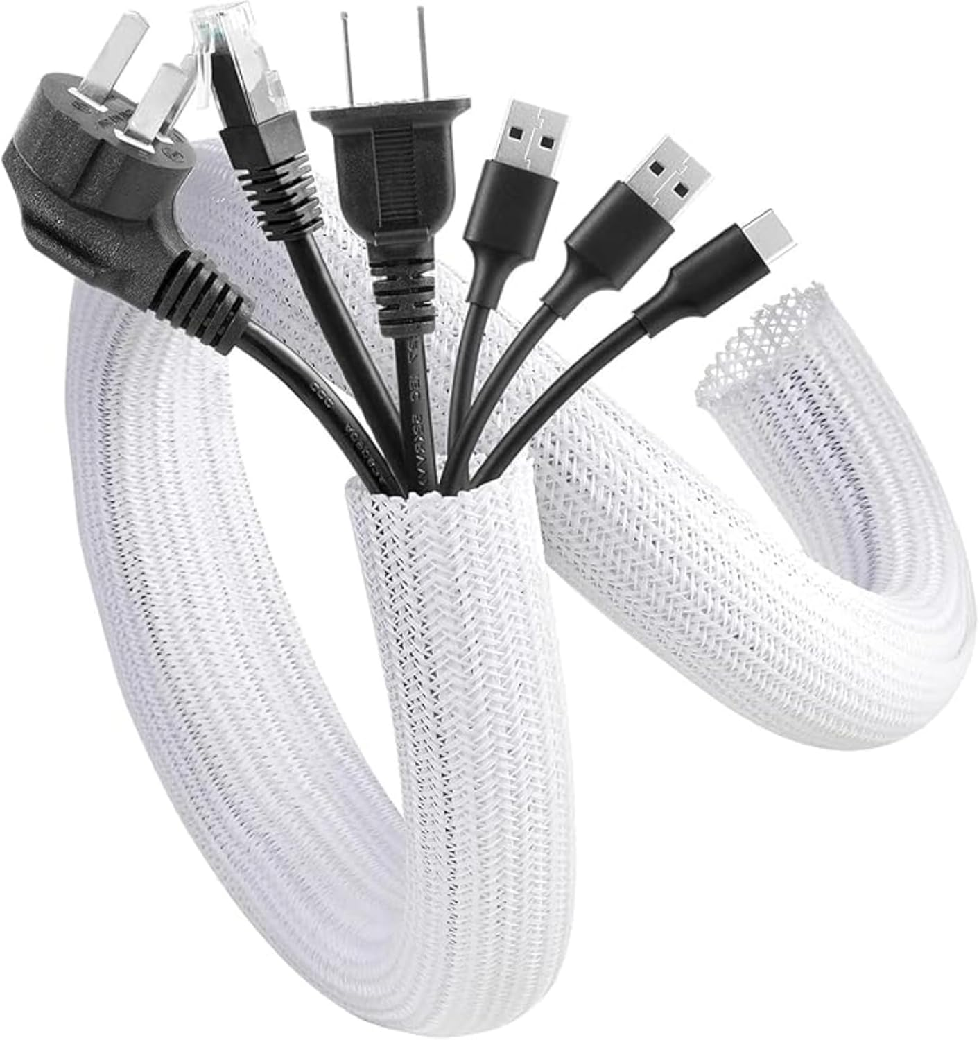 RODISHOMM Cable Sleeve, 6.6Ft (2M) Cable Organizer, Wire Protector Wrap for Desk PC, TV, Computer, USB, Braided Cord Management for Home and Office, 1/2 Inch inside Diameter（White）