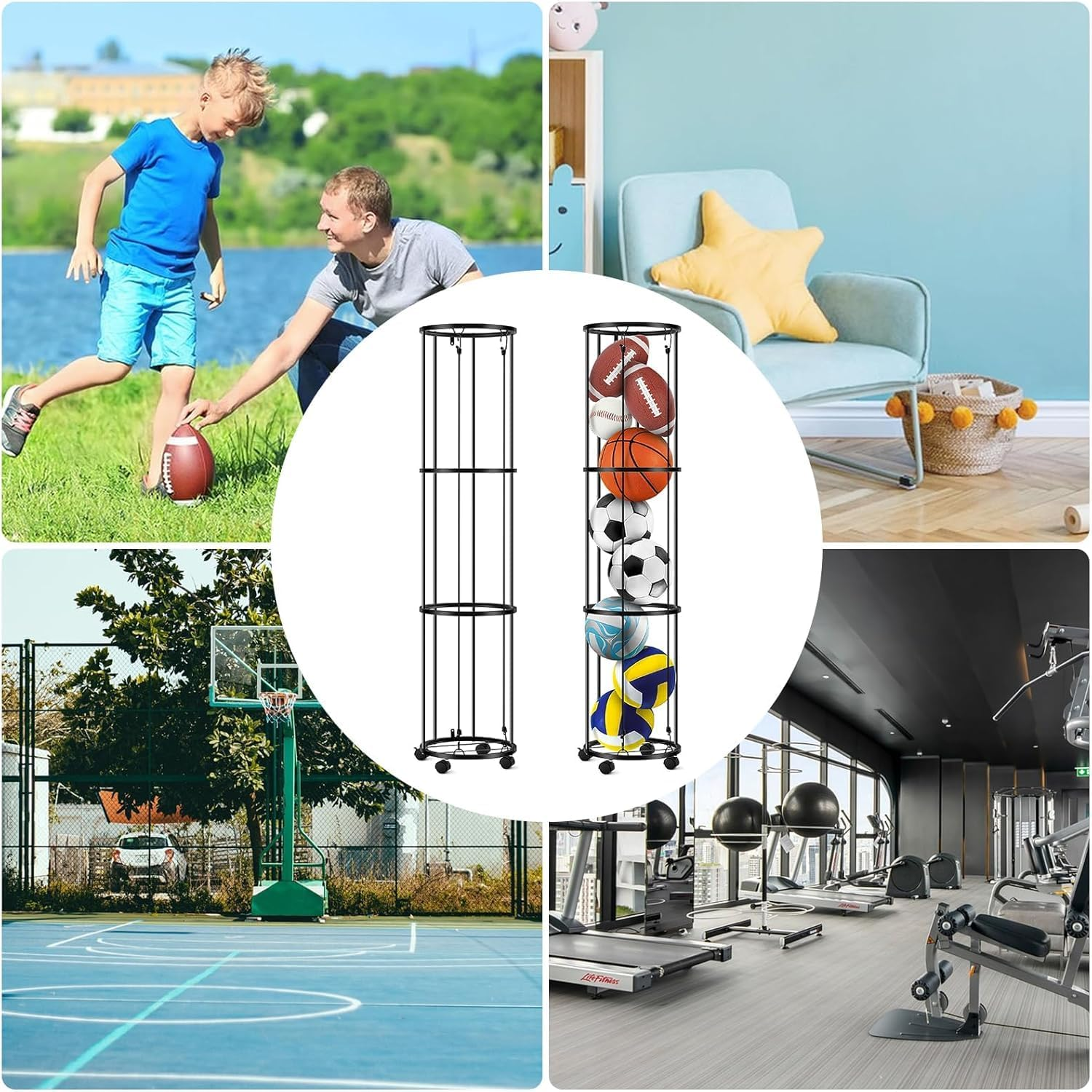 Columnar Vertical Ball Storage Rack, Football Stand, Ball Storage Garage, Ball Holder, Sports Equipment Storage for Garage, Basketball Organizer Rack, Toy/Sports Gear Storage Indoor image number 5