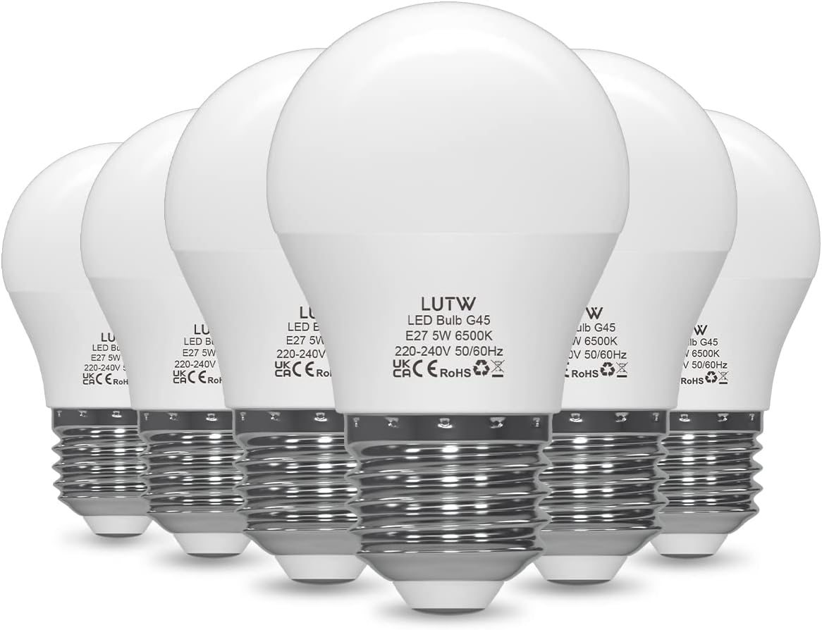 E27 LED Light Bulb, Small Edison Screw in Light Bulbs 5W (40W Equivalent) Cool White 6500K,G45 Golf Ball Energy Saving Bulbs for House Lighting, 480 Lumen Non-Dimmable, 6 Pack image number 3