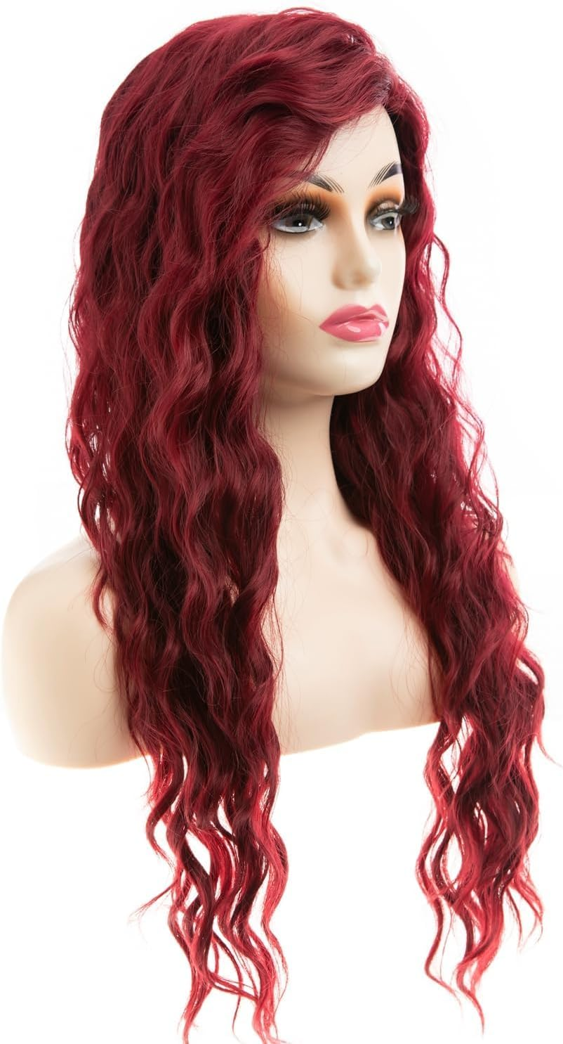 Beweig Long Curly Wavy Wine Red Wig for Women Side Part Burgundy Natural Looking Cosplay Synthetic Fibre Wig Heat Resistant Replacement Wig - L205-Rot image number 3