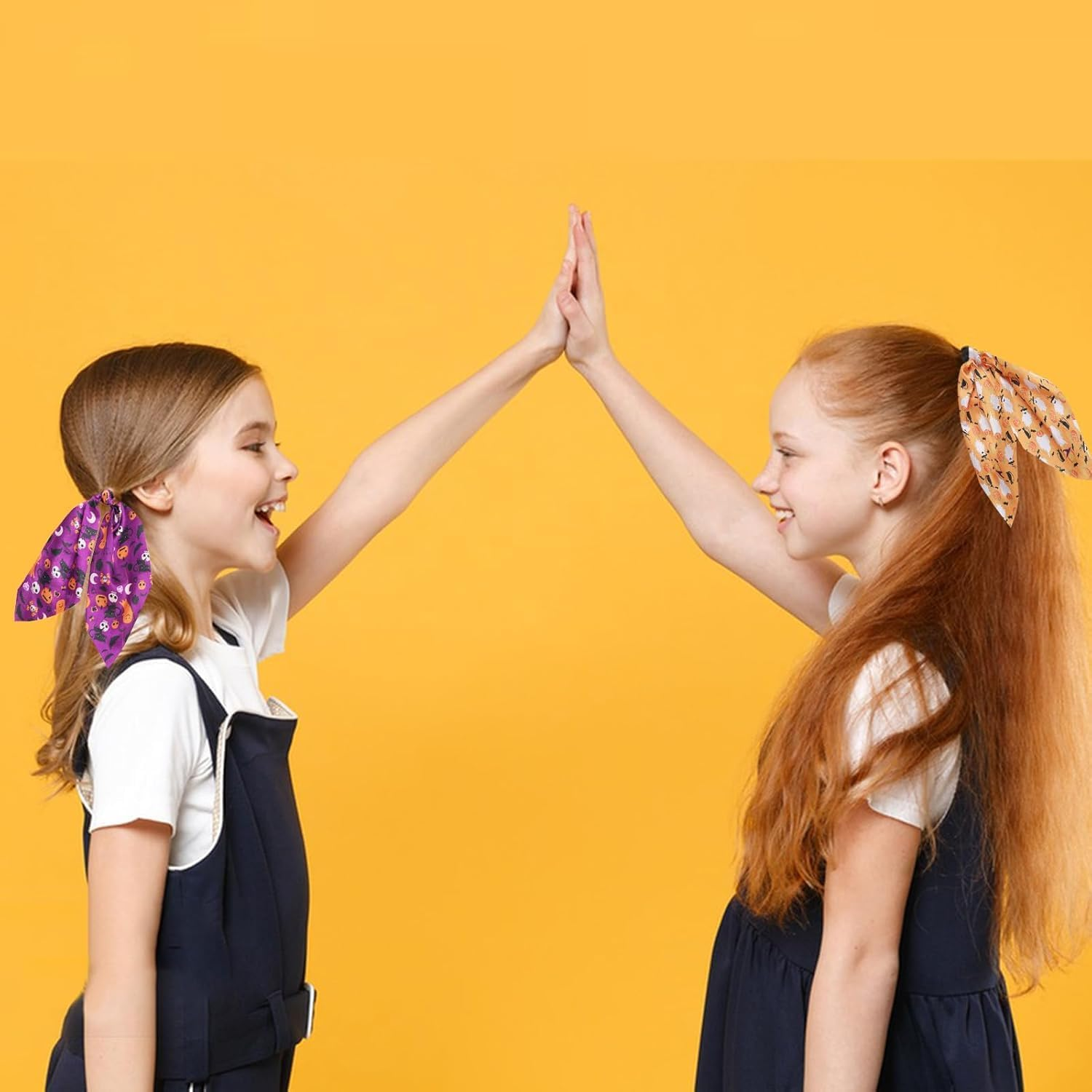 Kawlxpp Halloween Hair Accessories Set 5Pcs &ndash; Spider & Bow Clips, Silk Scrunchies, Elastic Ribbon Hair Ties for Girls & Women Halloween Costume (Pumpkin Spice) - Purple Haze image number 7