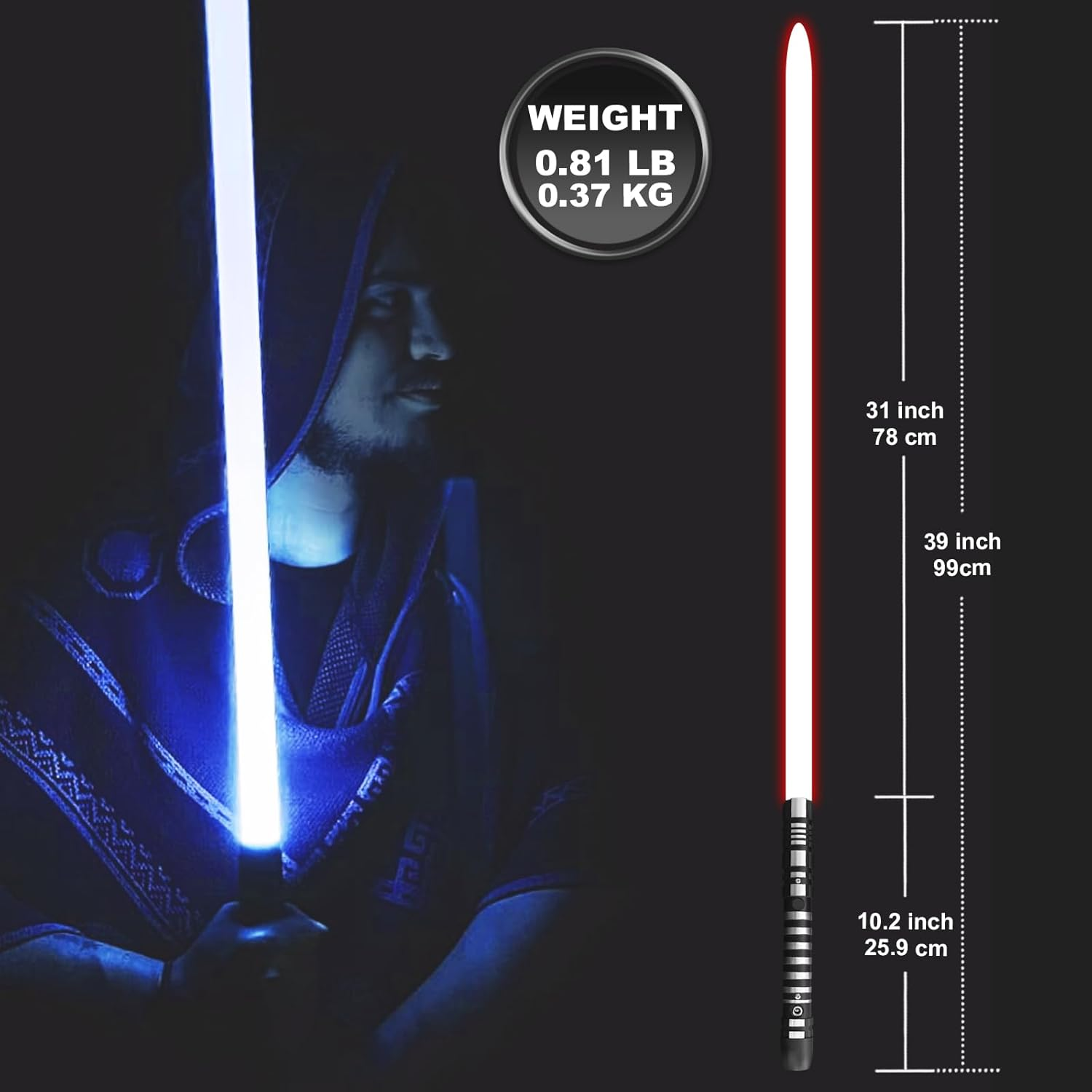 YDD Genius Lightsaber, Upgraded RGB 16 Colors, 4 Sound Modes, Rechargeable Light Saber Toy with Sturdy Metal Handle, USB Charge, Suitable for Children and Adults Dress up & Pretend Play (99Cm) image number 2