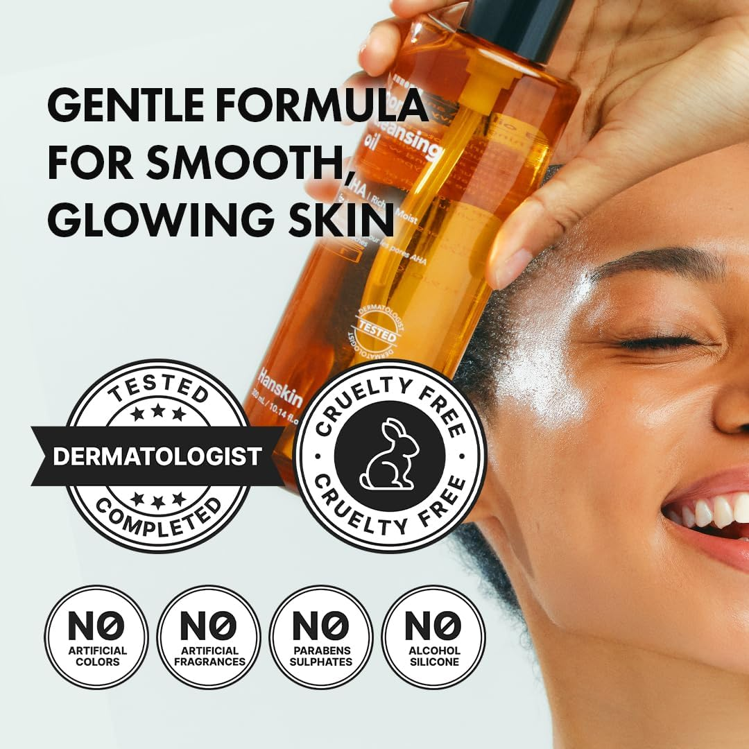 (AHA - for Dry Skin) - Hanskin Cleansing Oil Cleanser Blackhead Facial AHA Moisturiser Dry Skin Nature Organic (10.14 Fl.O.Z) (A Free Sample) (THANKYOU LABEL) (AHA - for Dry Skin)