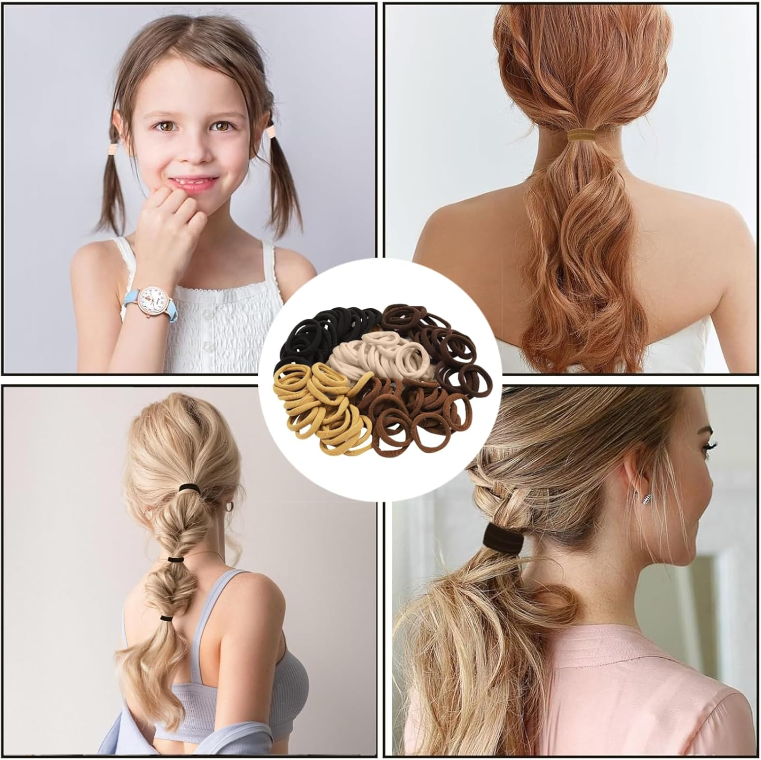 Pack of 100 Elastic Hair Bobbles Girls Soft Elastic Hair Seamless Hair Bands Thick Cotton Hair Bobbles Seamless Cotton Hair Bobbles for Women Men and Children