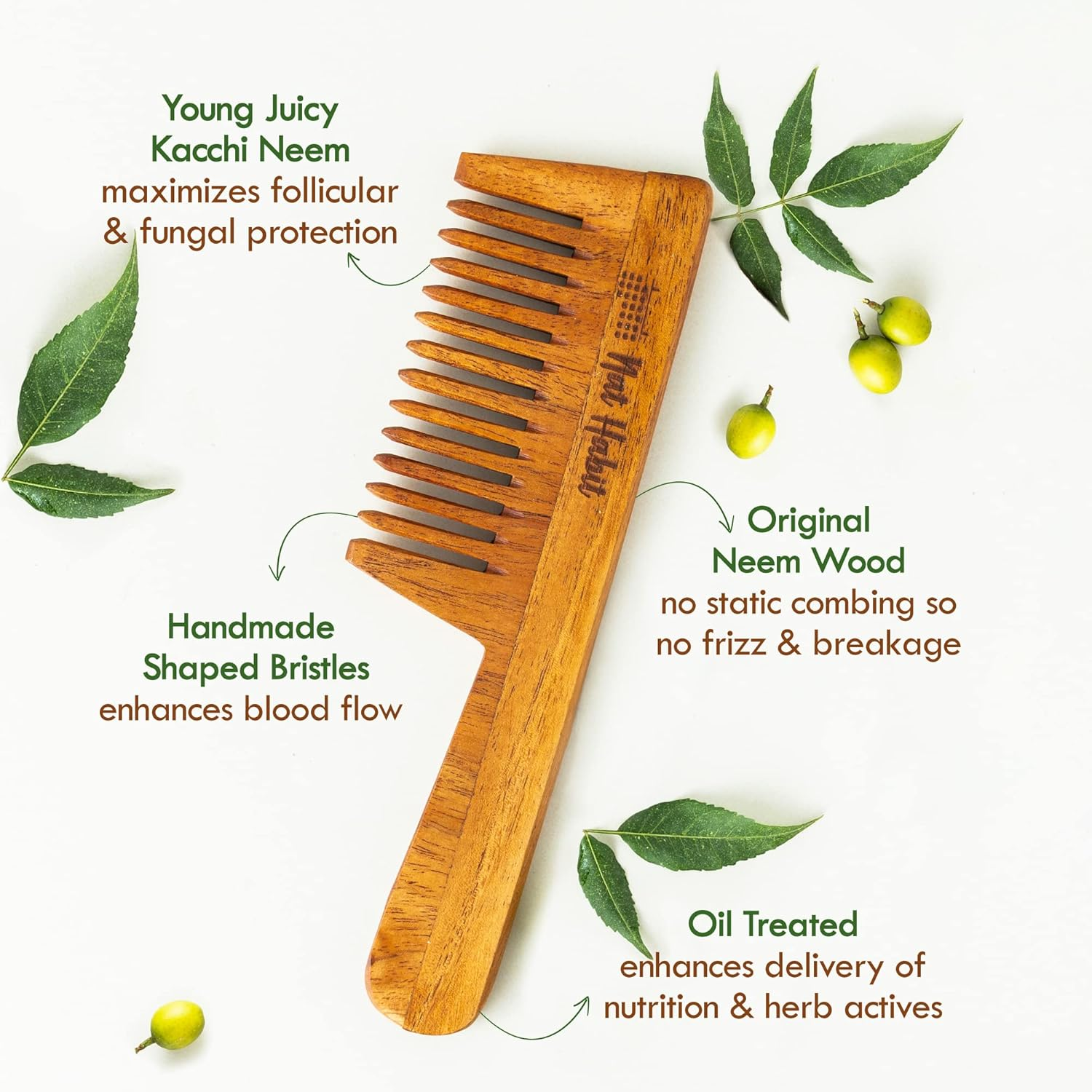 Nat Habit Wide Tooth Wooden Kacchi Neem Comb & Henna Paste Soaked in Blacktea and Herbs for Hair Growth, Hairfall Control & Hair Smoothening (Combo Pack of 3) image number 2
