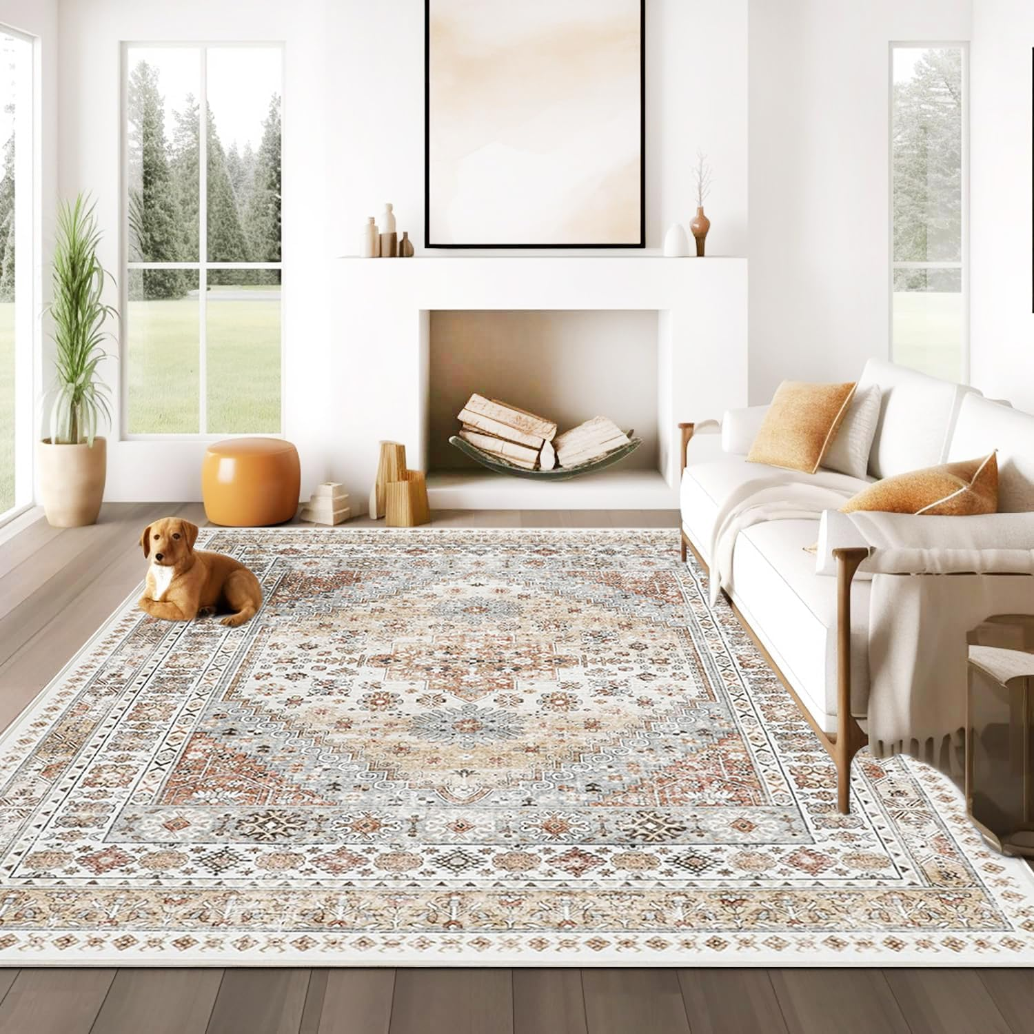 ZALLUC Premium Soft Faux Velvet Area Rug 230X160Cm with Vintage Design Washable Area Rug with Non Slip Rugs for Living Room Bedroom Rug Carpet Stain Resistant, Home Decor Office Boho Rug