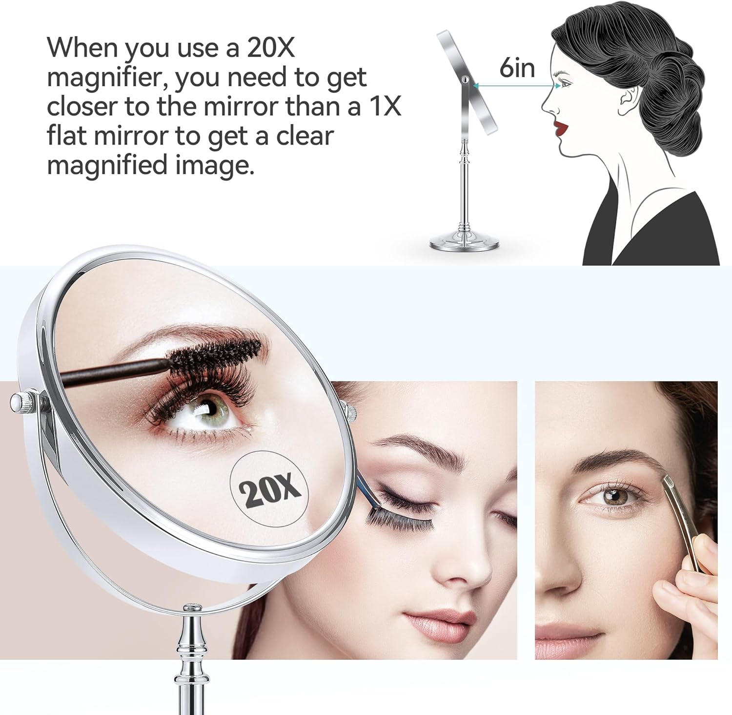MIYADIVA Magnifying Mirror 20X, Double Sided 1X & 20X Magnifying Mirror on Stand, Large Tabletop Magnified Vanity Mirror, Magnified Mirror with 360&deg;Rotation for Bathroom or Bedroom,8.6 Inches