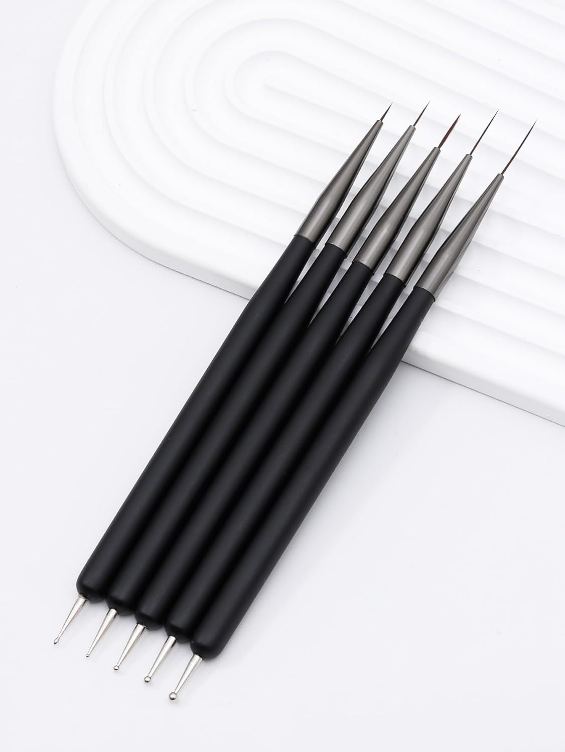 ZEOHBETY Nail Art Brushes, 5Pcs Nail Art Liner Brushes, Dotting Pen Tools, Painting Art Design Brush Set for Long Lines, Thin Details, Fine Drawing Sizes 7/9/11/15/22Mm, Black image number 2