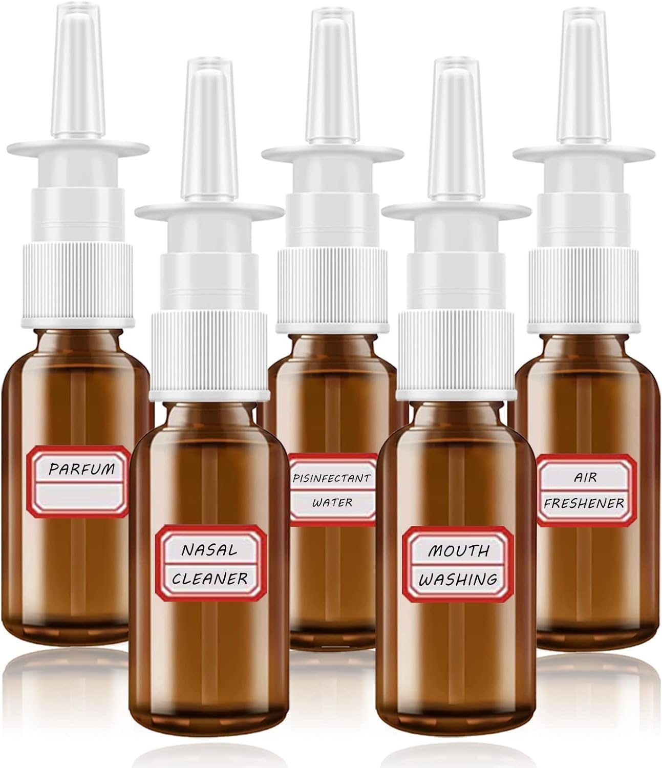 Damaill Nasal Spray Bottle, 5 Pcs 30Ml/1Oz Empty Amber Glass Bottle with Scale, Fine Mister Refillable Spray Bottles with Funnels Travel Lock Clips and Labels image number 3