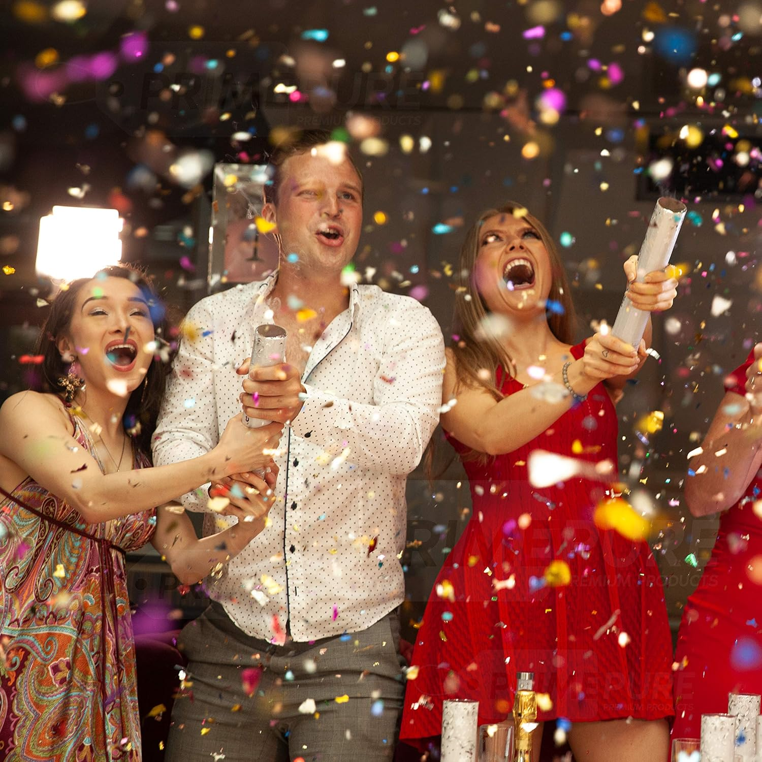 Primepure Confetti Cannon Party Poppers - Shredded Multicolor Confetti Popper - 2 Pack - Metallic Foil Party Favours Gun for Graduation, Wedding, Birthday, Celebration, Glitter Prank image number 2