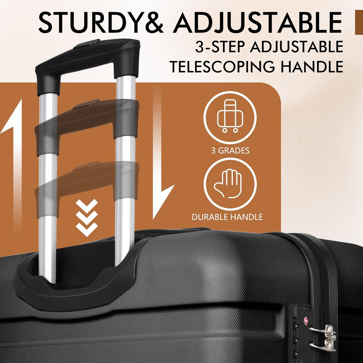 Anyzip Luggage Carry-On Lightweight Suitcase PC ABS Hardside Luggage with Spinner Wheels 20 Inch Black - Black image number 3