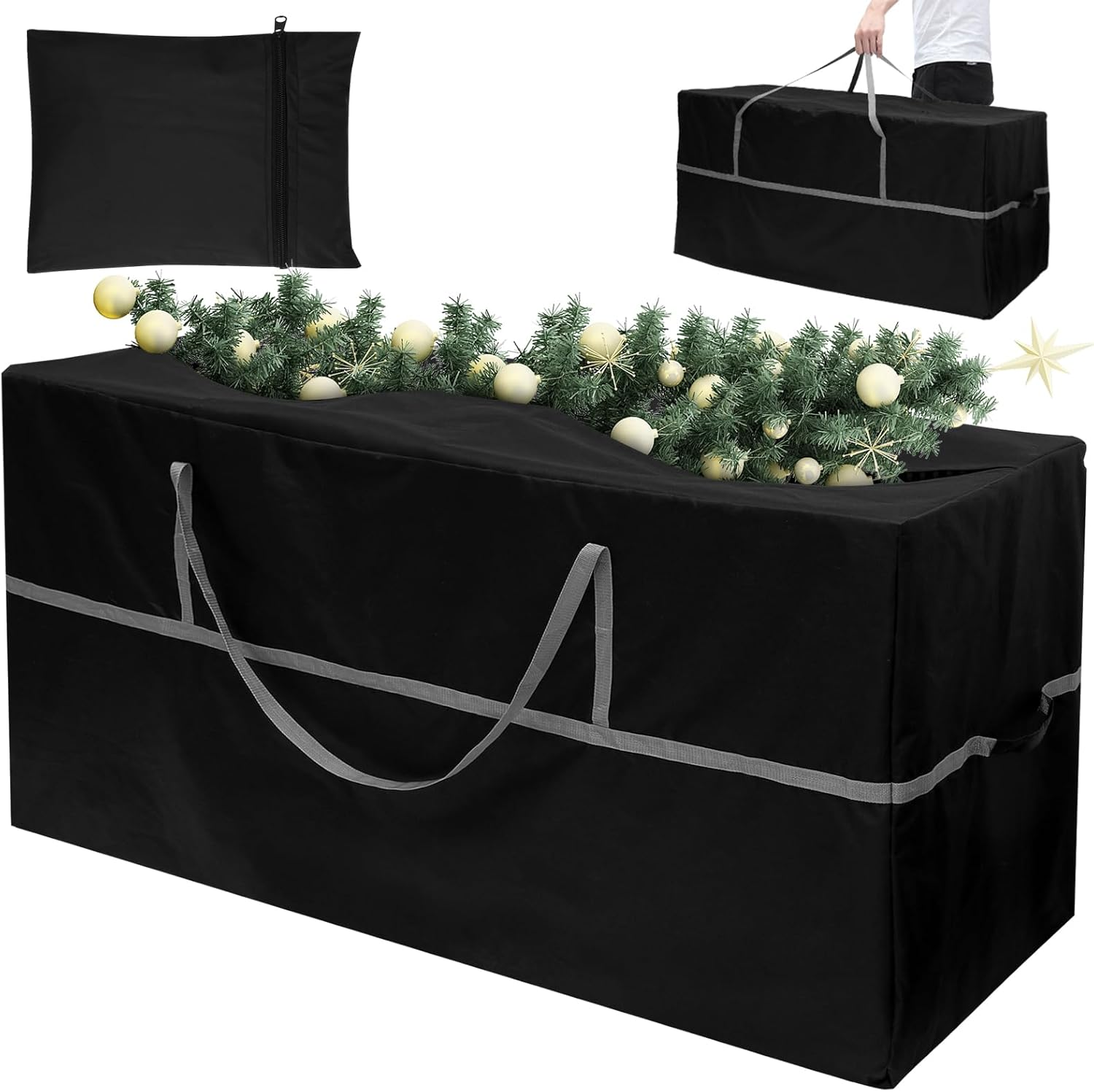 Outdoor Cushion Storage Bag, 62&times;22&times;30 Inch Outdoor Cushion Bag, 600D Oxford Furniture Storage Bag with Handle, Garden Outdoor Christmas Tree Furniture Waterproof Bag for Patio Furniture image number 4