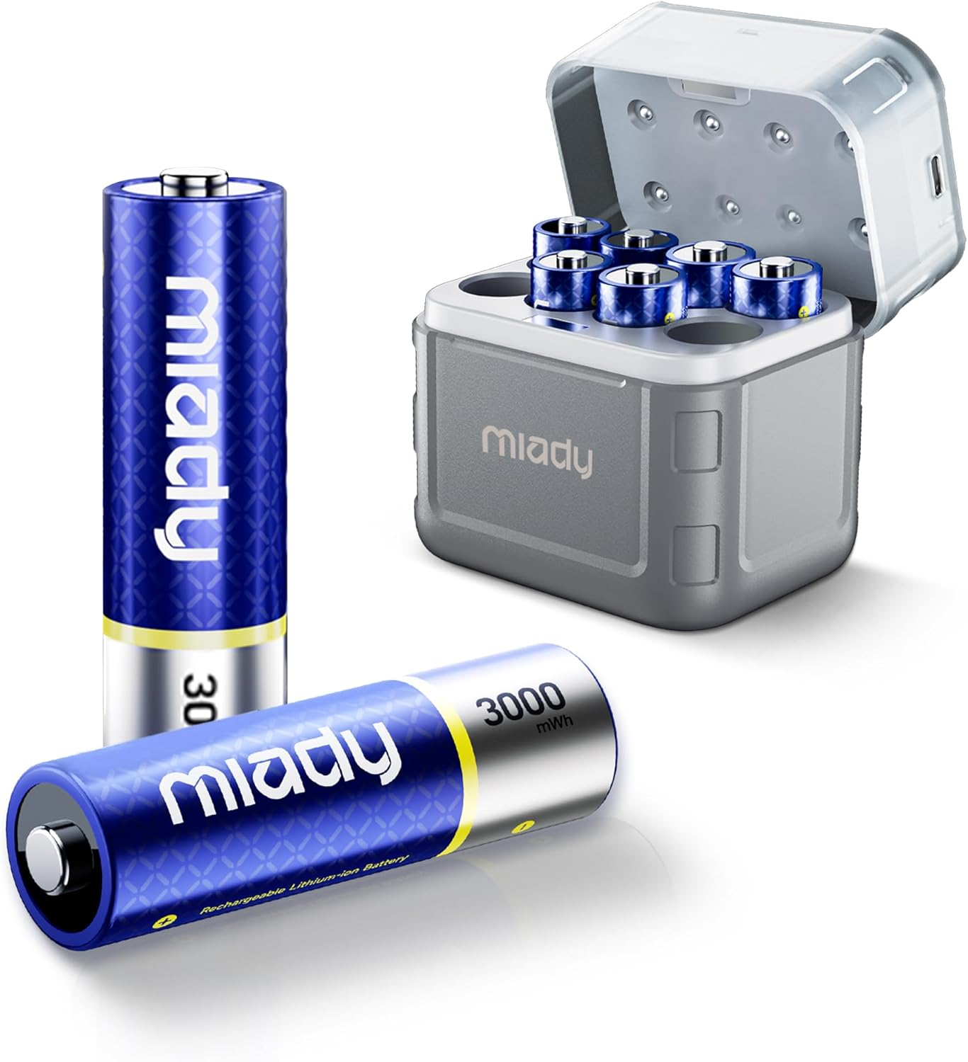 Miady 8 Pack Rechargeable Batteries AA Lithium with Fast Charger, 1.5V 3000Mwh High Capacity Double a Batteries with 2000+ Cycle Times, Low Self Discharge image number 6