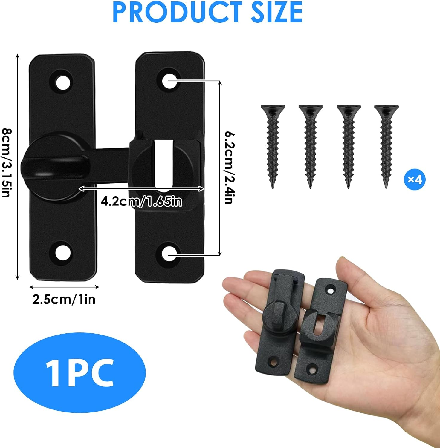 Door Latches & Gold Gate Latches, Heavy Duty 90/180&deg; Adjustable Flip Gate Latches Hardware, Zinc Alloy Right Angle Lock for Sliding Doors, Cabinets, Bathrooms & Fences (1 Pcs Black) image number 1