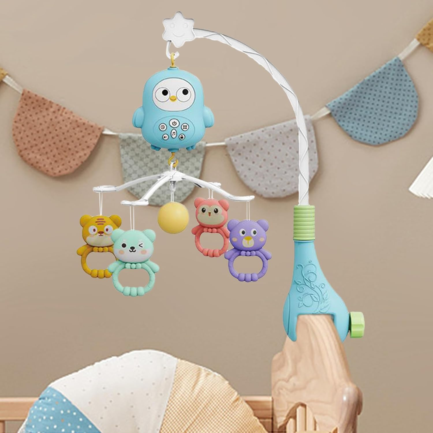 Crib Mobile - Baby Crib Mobile with Music | Musical Nursery Mobiles | Portable Travel Bed Toys | Cartoon Rattles | Toddler Bassinet Rattle Bed Bell for Nursery Bedside Playpen Girls Boys image number 1