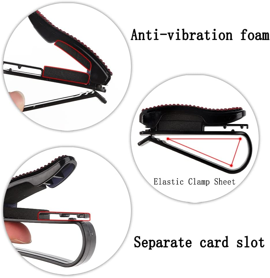 Turcee Set of 2 Bling Rhinestone Car Sun Visor Glasses Holders with Anti-Scratch Sponge,Car Decoration for Women Girls,Ticket Card Clip Visor Organizer,Universal Rhinestone Car Accessories (Colorful) - Colorful image number 4