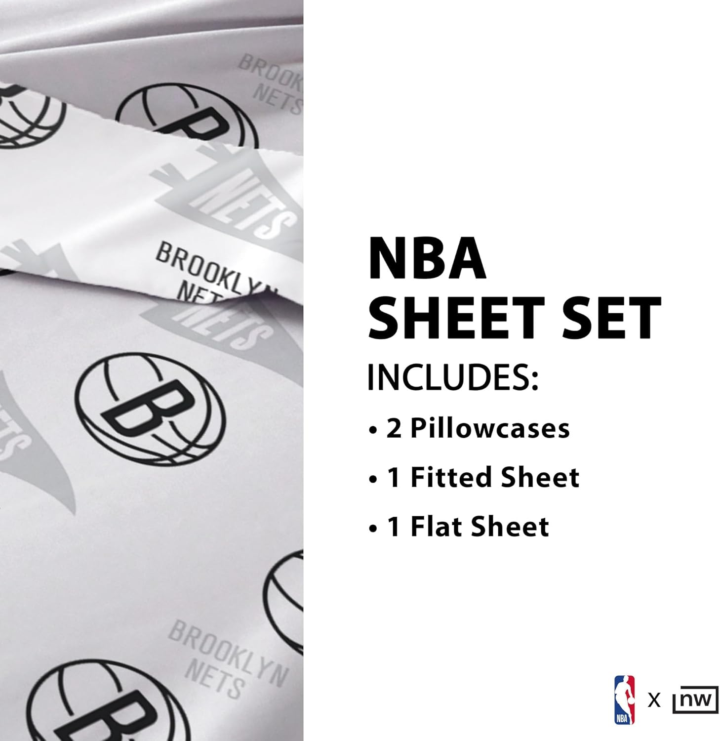 Northwest Officially Licensed Brooklyn Nets NBA Full Size Sheet Set &ndash; Soft Team Logo Bedding for Dorms, Bedrooms, Fan Caves & Game Day Style image number 4