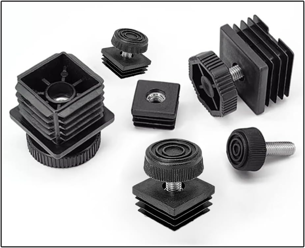 4-Pack Furniture Leveler Chair Leg Leveling Feet Square Tube Insert Kits 30 X 30Mm M8 Threaded Furniture Feet End Caps, Black