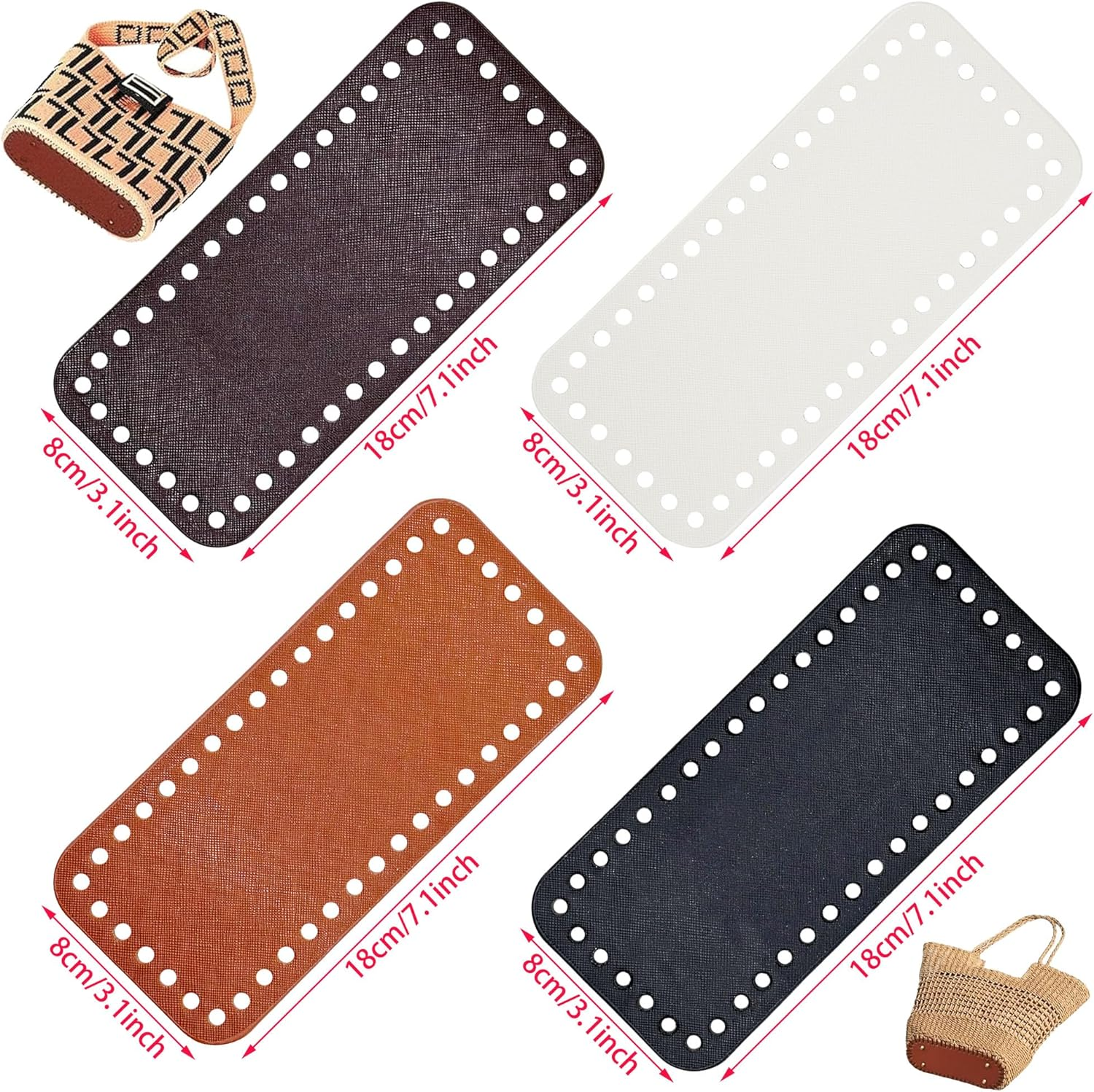 4 Color PU Leather Bag Bottom Base Crochet Bag Bottom, Rectangle Knitting Crochet Bags for Bags, DIY Shoulder Bag Accessories, Purse Making Supplies, 18 X 8Cm - 4 Color B image number 2