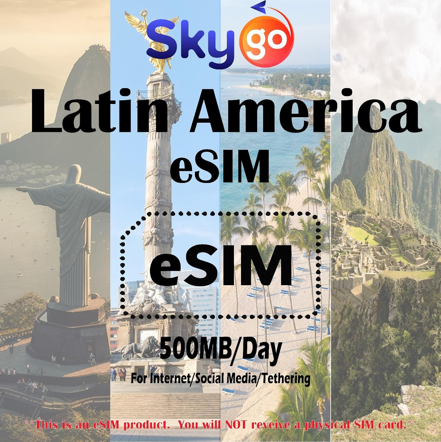 Skygo Esim Latin America for 15Days| 28 Countries Prepaid Esim 500MB 5G Data & Unlimited Data | Personal Global SIM | Data ONLY image number 3