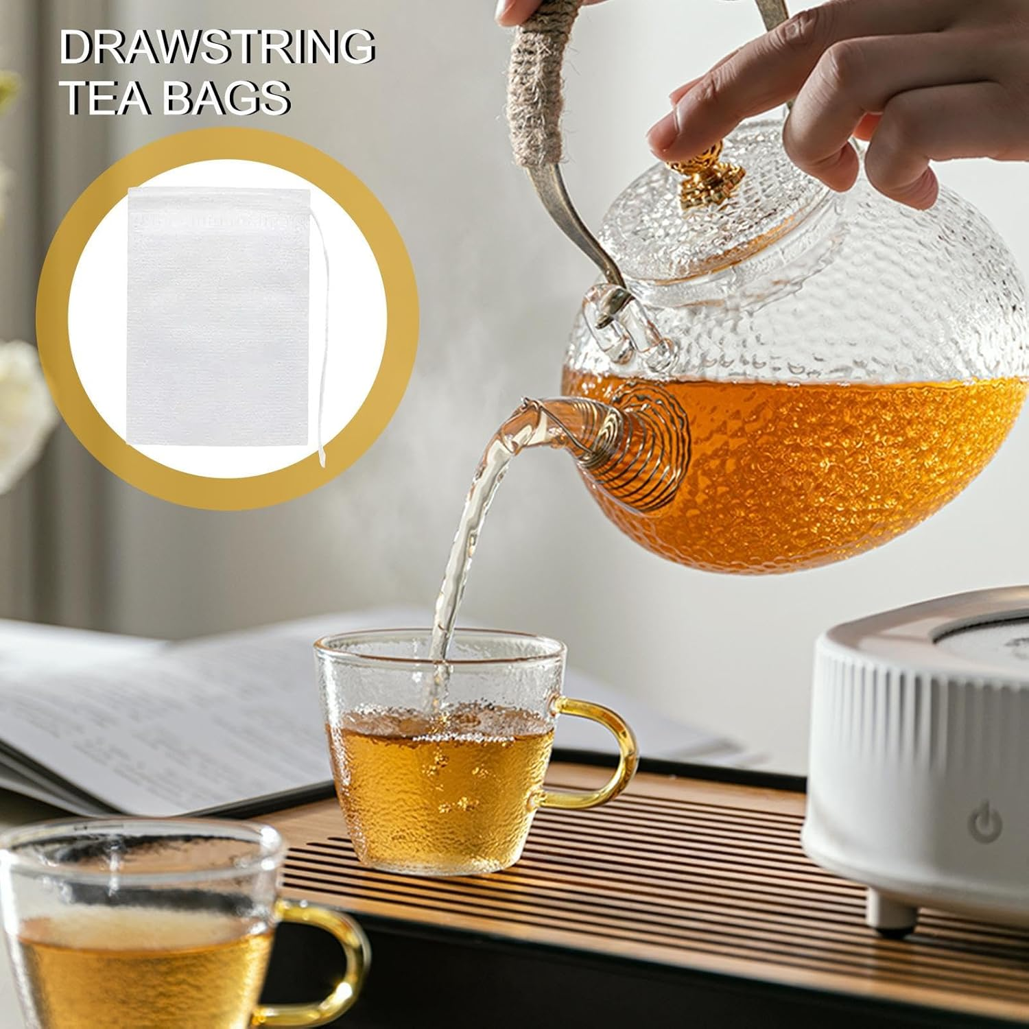 Empty Tea Bags with String | Non Woven Drawstring Hot Pot Buns for Loose Tea - Medicine Decoction Bag with Breathable Fine Mesh, Soft Multifunctional Foot Bath Bag for Tea Pochy - Drawstring 10*12Cm 100Pcs image number 2