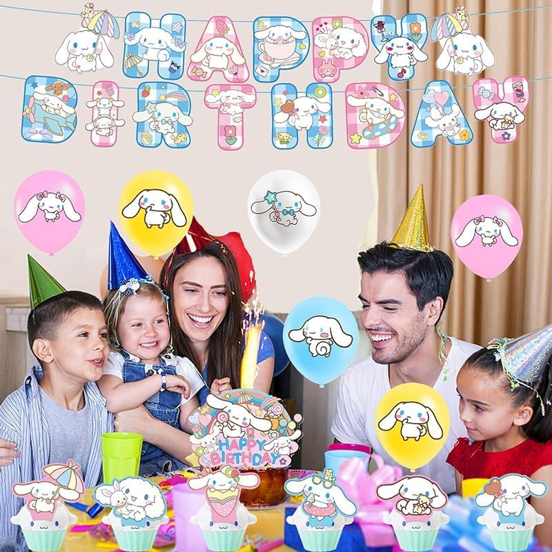 Dinoeye Cinnamoroll Birthday Decorations - 16Pcs Balloons, 13Pcs Cake Toppers, 1Pcs Banner - Sanrio Party Supplies - White, Cartoon, Buchstabenmuster image number 3