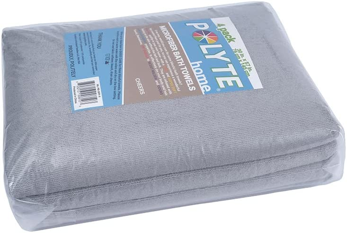 Polyte Quick Dry Lint Free Microfibre Bath Towel, 76 X 145 Cm, Pack of 4 (Grey) image number 5