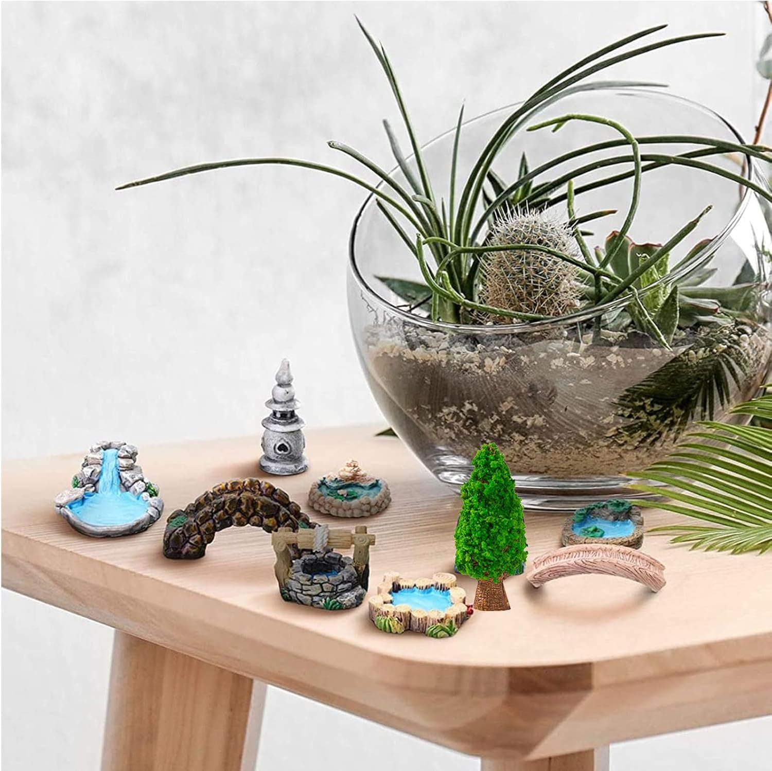 Miniature Fairy Garden Ornaments Set - Mini Garden Bridge, Lighthouse, Water Well, Pond Figurines for DIY Craft Garden Decoration image number 5