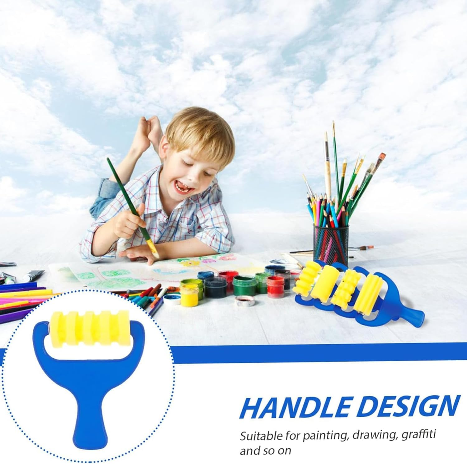 4 Pcs Sponge Paint Roller, Drawing Sponge Roller, Graffiti Drawing Tool, DIY Children Painting Kid Art Tool image number 4