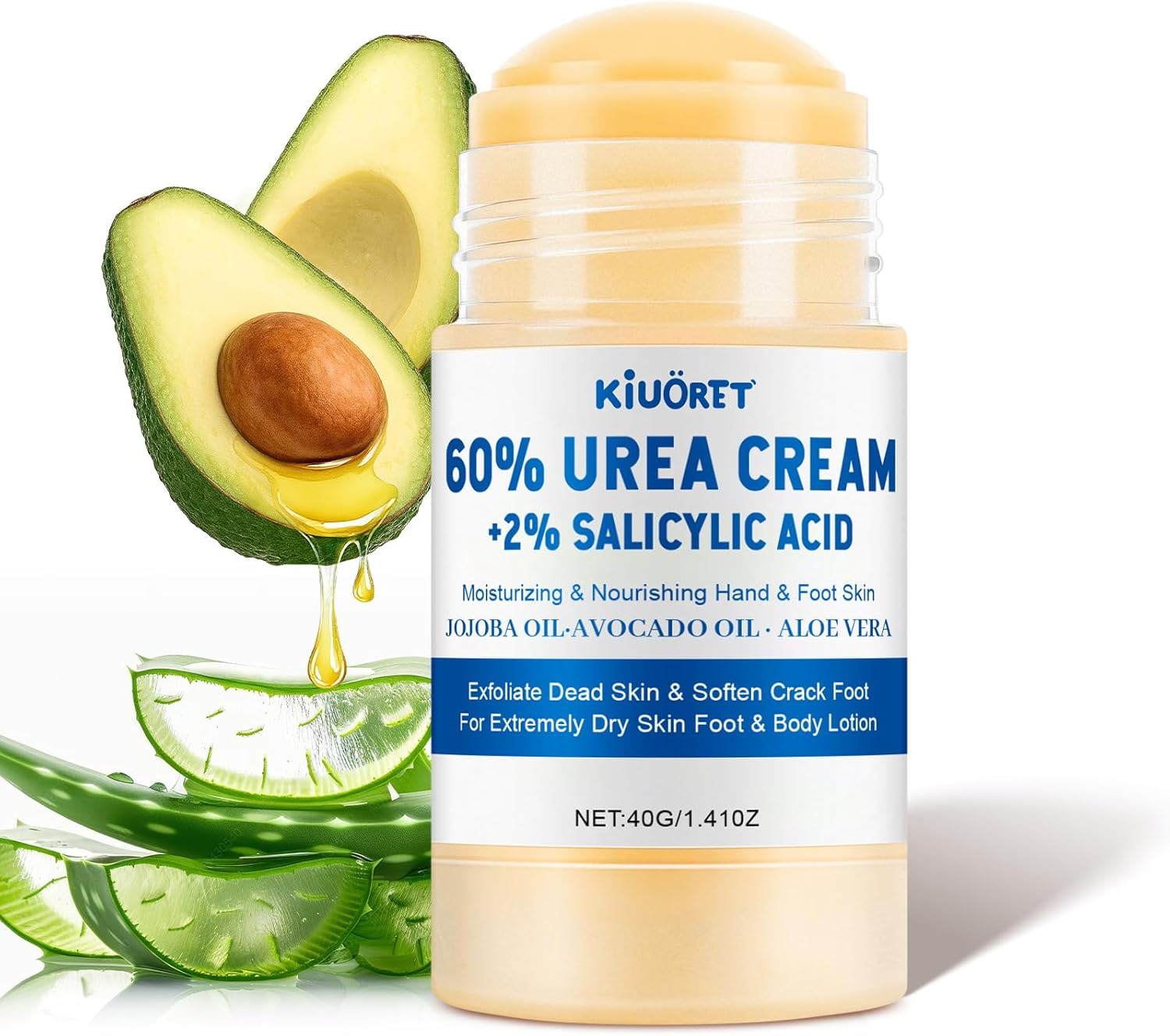 60% Urea Cream with 2% Salicylic Acid & Aloe Vera - Intensive Moisturizing Urea Foot Cream for Dry, Cracked Feet - Exfoliates Dead Skin, Smooths Rough Areas - Hydrating Foot Cream Stick for All Skin Types