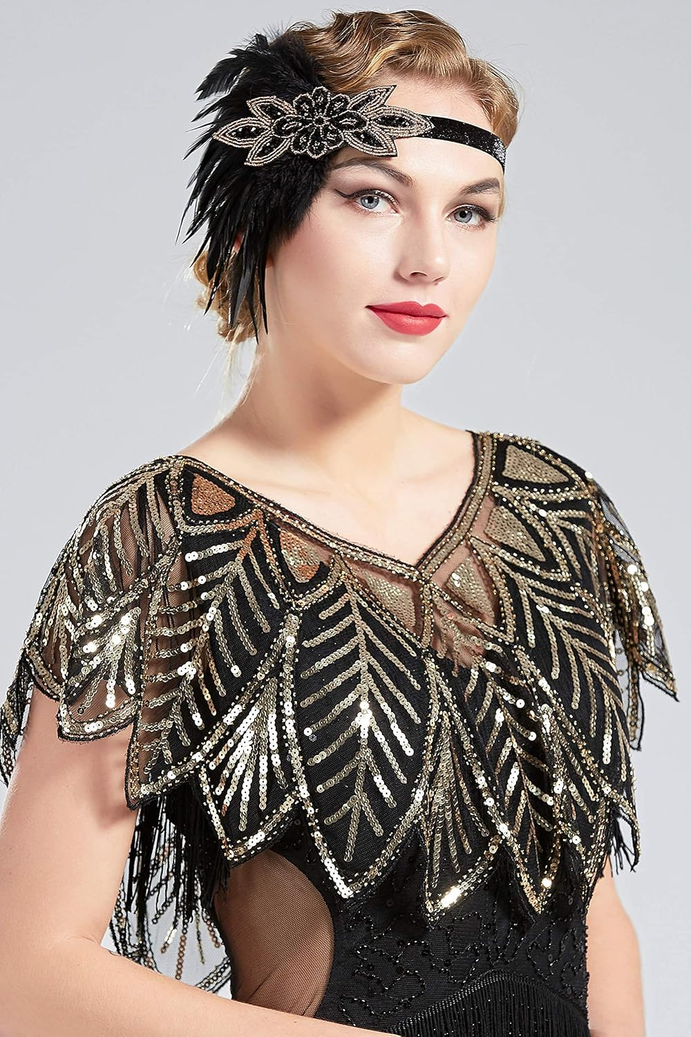 BABEYOND 1920S Shawl Wraps Sequin Beaded Evening Cape Bridal Shawl image number 5