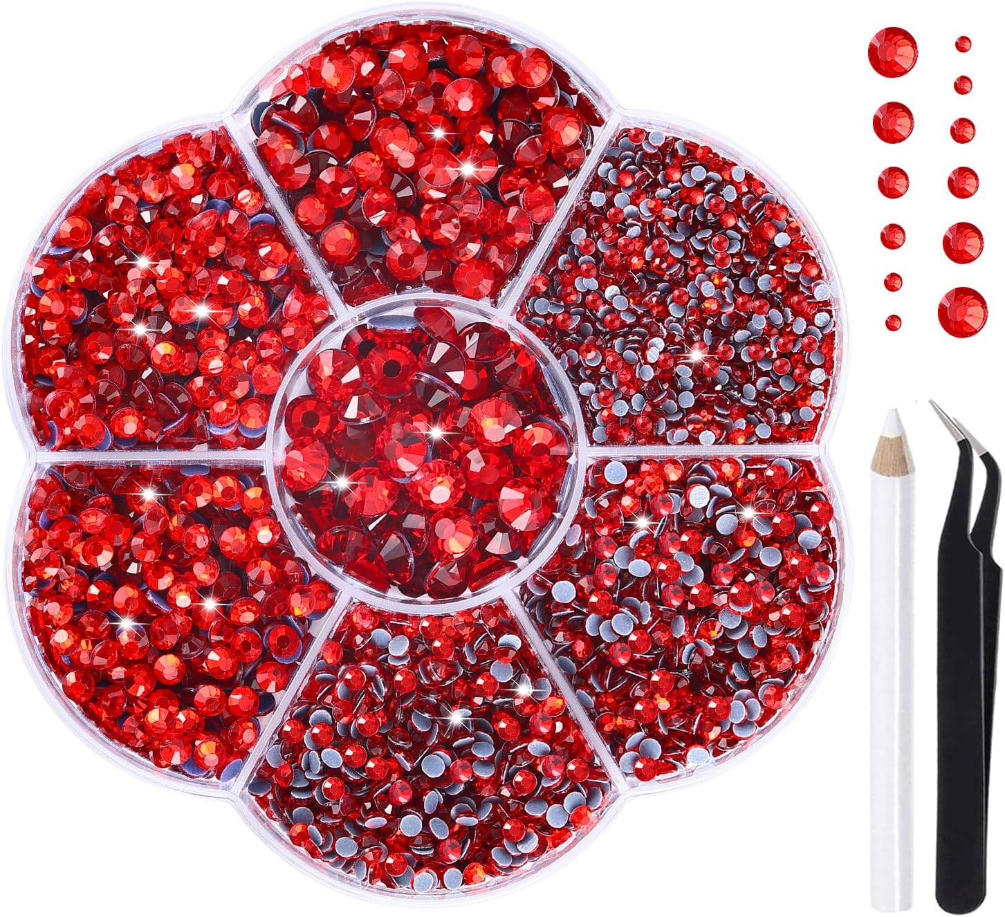 Liliume 5000 X Hotfix Rhinestones 21 Colours 5 Sizes SS6-SS30 Rhinestones for Textiles DIY Crafts (Red)