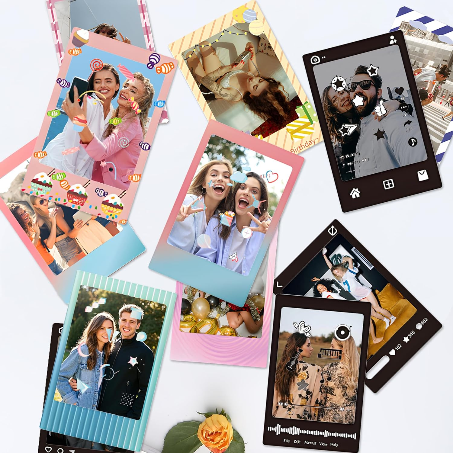 30Pcs Instant Photo Frame Stickers for Instax Mini, Colorful Photo Instant Films Frame Sticker, DIY Scrapbook Sticker for Scrapbooking, Journaling, Photo Albums