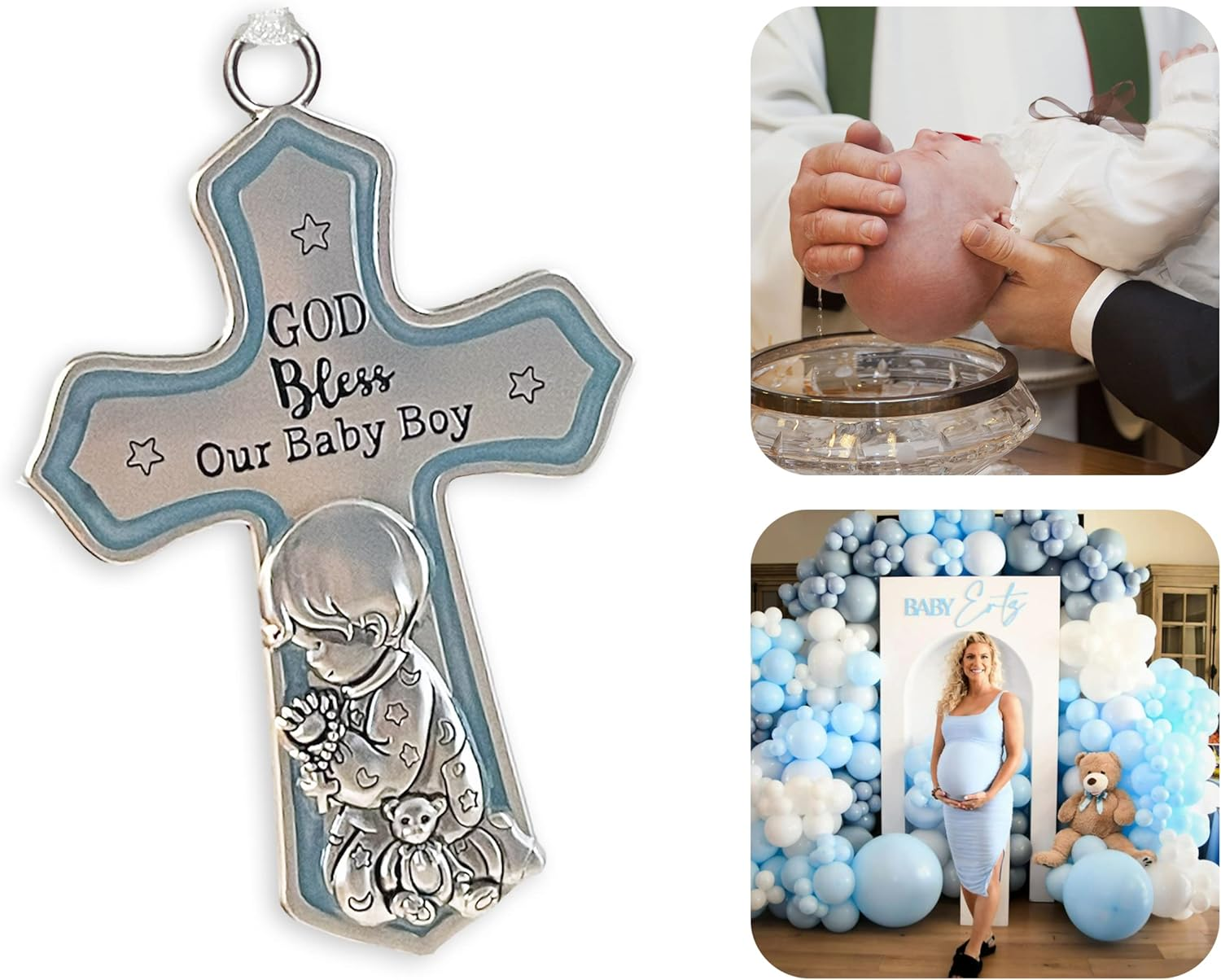 Ganz Ornate Crib Cross Baby Boy Baptism Gifts for Boy, Christening Gifts for Boys, Baptismal Gifts for Boys, Baby Shower Crib Medal Praying Boy, God Bless Our Baby Boy Nursery Wall Cross D&eacute;cor image number 1