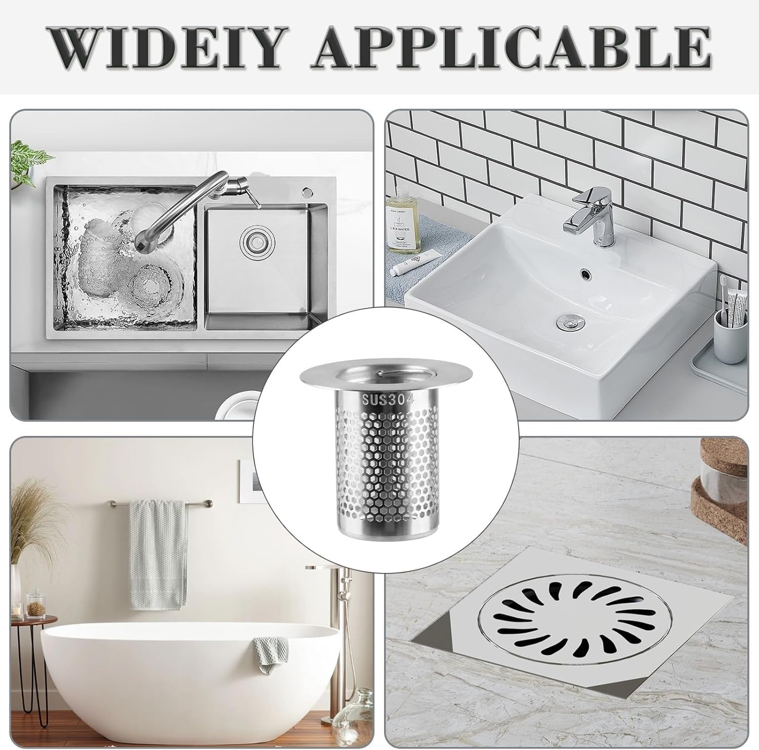 3Pcs Sink Drain Strainer，Shower Strainer Drain Hair Catcher Floor Drain Filter with Handle Stainless Steel Drainer Filter Used to Prevent Clogging of Kitchen Sinks (Silver, One Size) image number 5