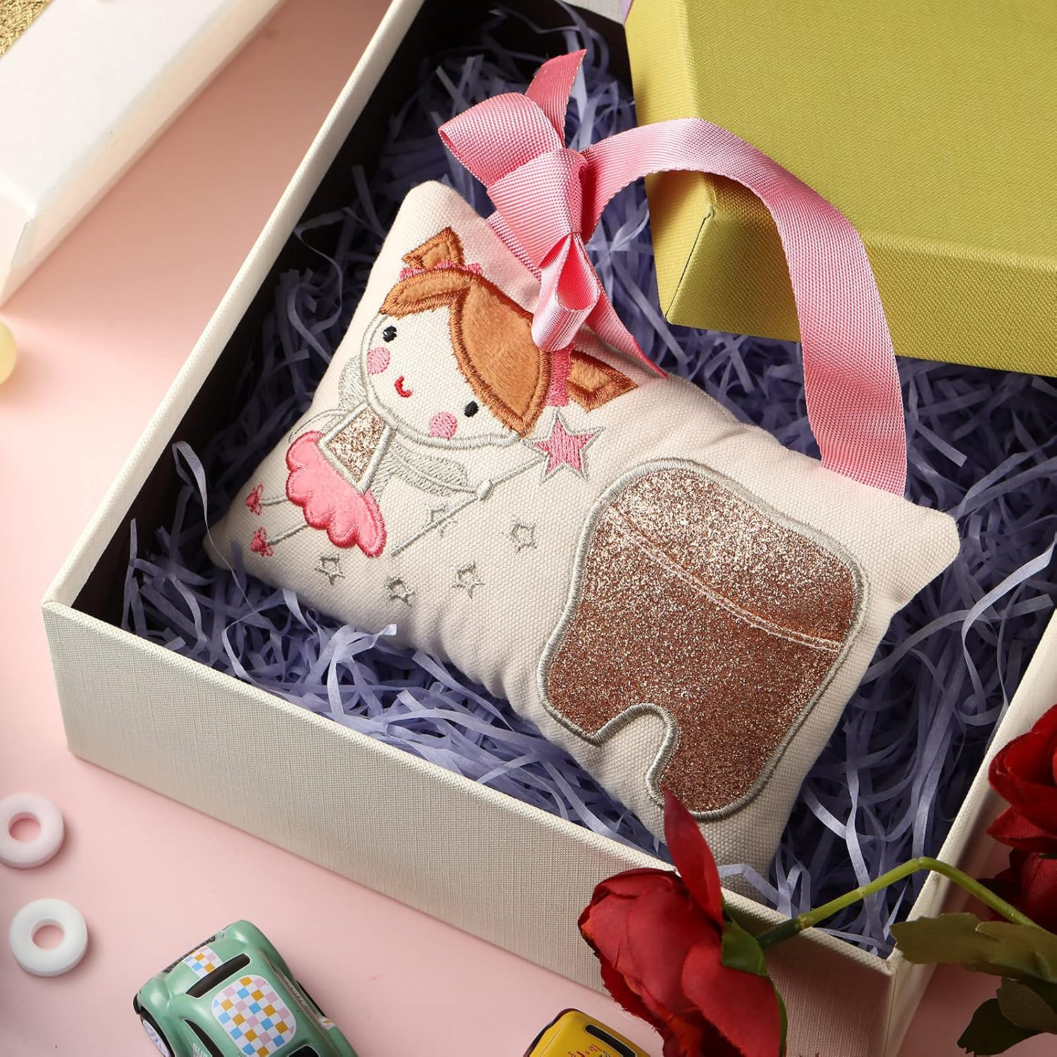 Qunclay Tooth Fairy Pillow with Pocket Kids Tooth Pillow Tooth Keepsake Pouch Tooth Fairy Gifts for Girl and Boy, 3.9 X 5.9 Inches (Sweet Style) - Sweet Style image number 2