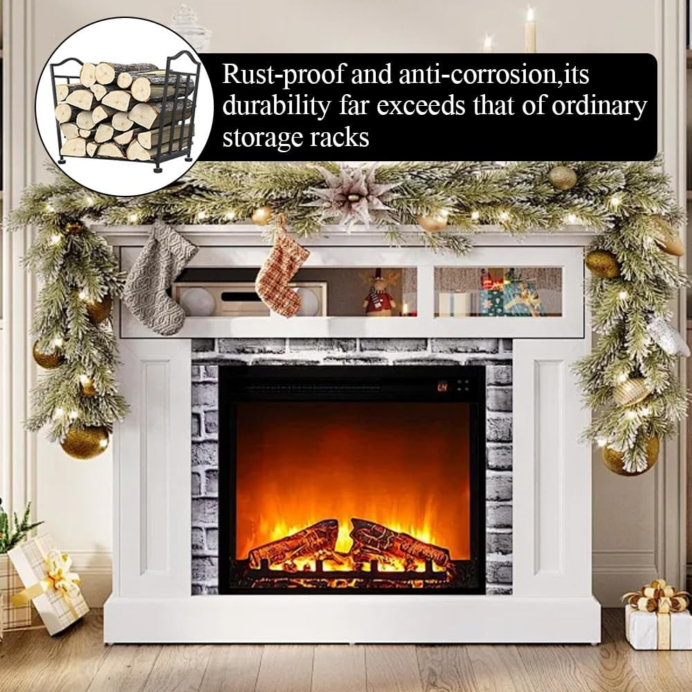 Firewood Log Rack,Metal Holder,Fire Wood Organizer,Firewood Storage Rack,With Coated Base,Waterproof Rustproof,For for Patio & Garden,For Firewood and Fire Tools（Black）