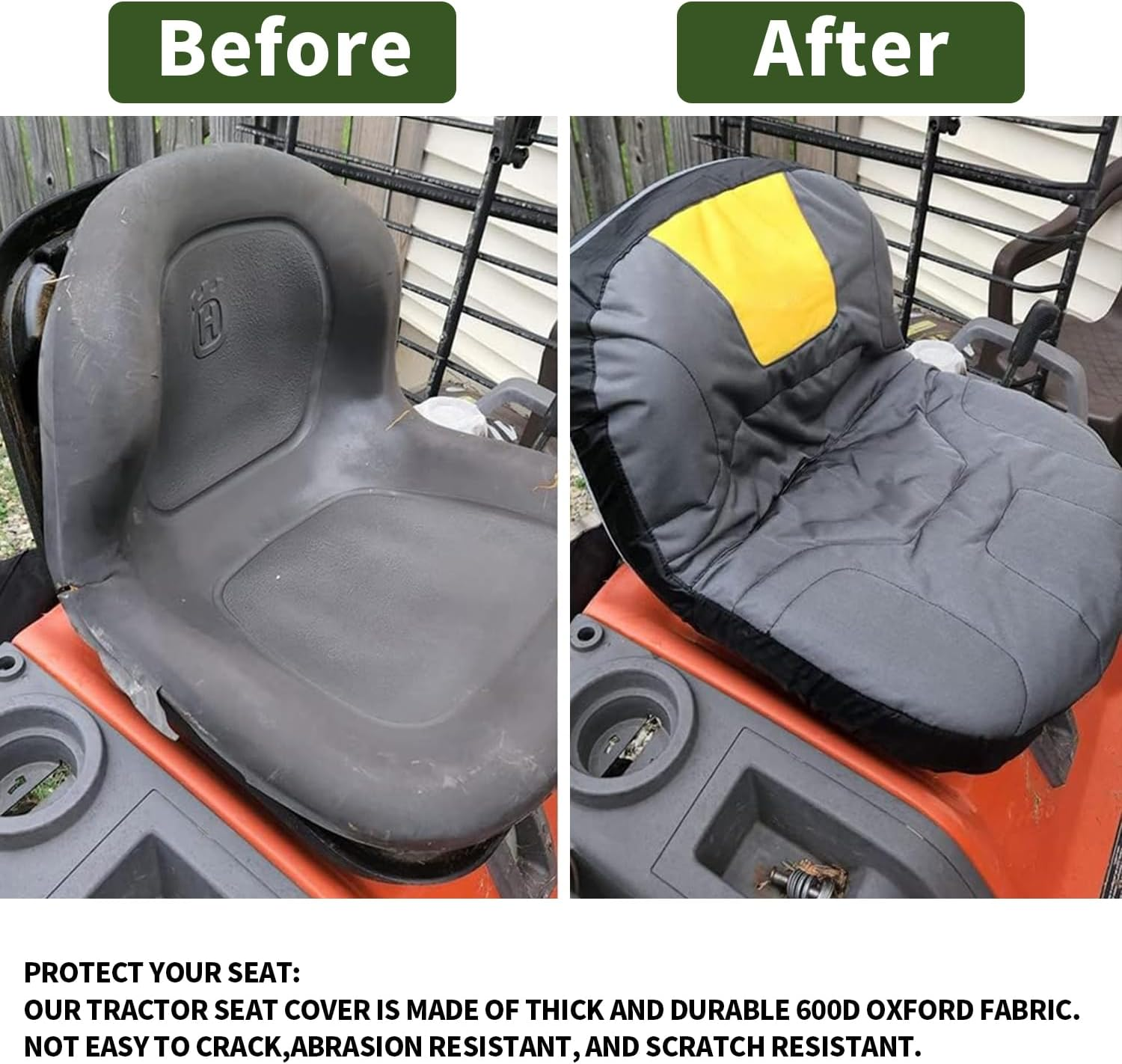 Riding Lawn Mower Seatcover, Heavy Duty Polyester Oxford Tractor Seatcover with Padded Cushion Surface, Durable Seat Cover Fits Craftsman,Cub Cadet,Kubota Lawn Mower Tractor (L-Armrests) image number 5