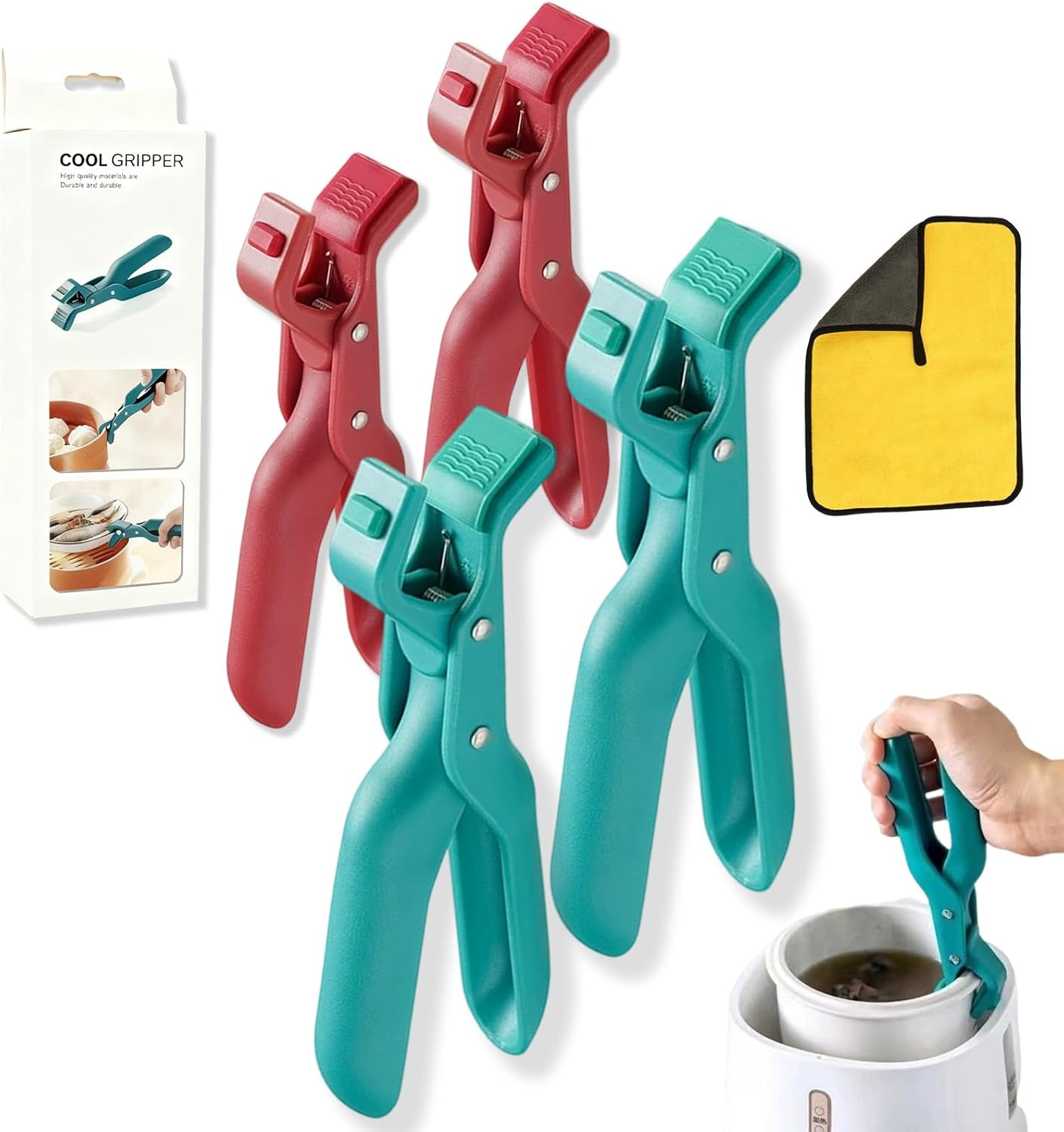 Multi Angle Hot Plate Gripper, Hot Plate Gripper Tongs, Multi-Purpose Hot anti Scald Bowl Holder Clip for Kitchen, Secure Grip & Non Slip for Dishes, Plates (2, Green&Red) - 2, Green image number 6