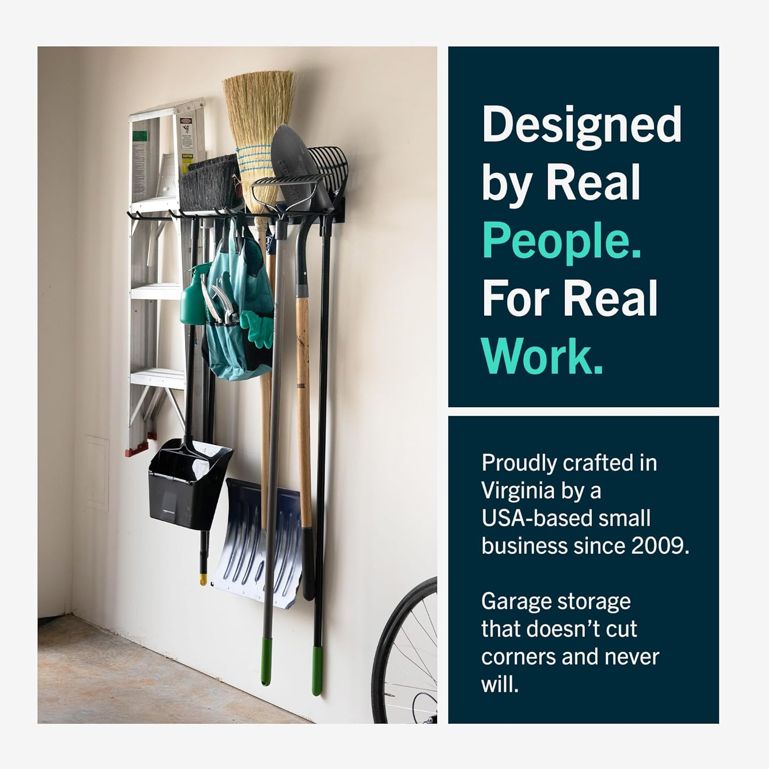 Storeyourboard BLAT Garage Garden Tool Organizer Wall Mount, Garage Organization and Storage, Shovel & Rake Hangers Yard Tool Rack, Industrial Steel Holds 250 Pounds