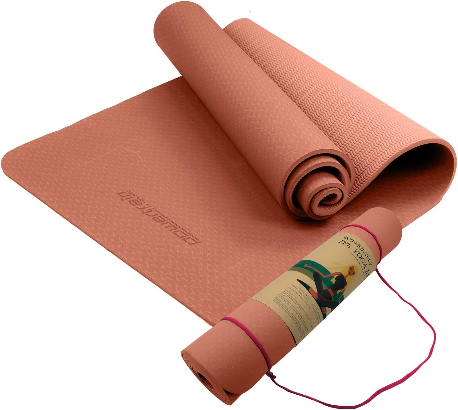 Powertrain Eco-Friendly TPE Yoga Pilates Exercise Mat, 6 Mm, Pink image number 3