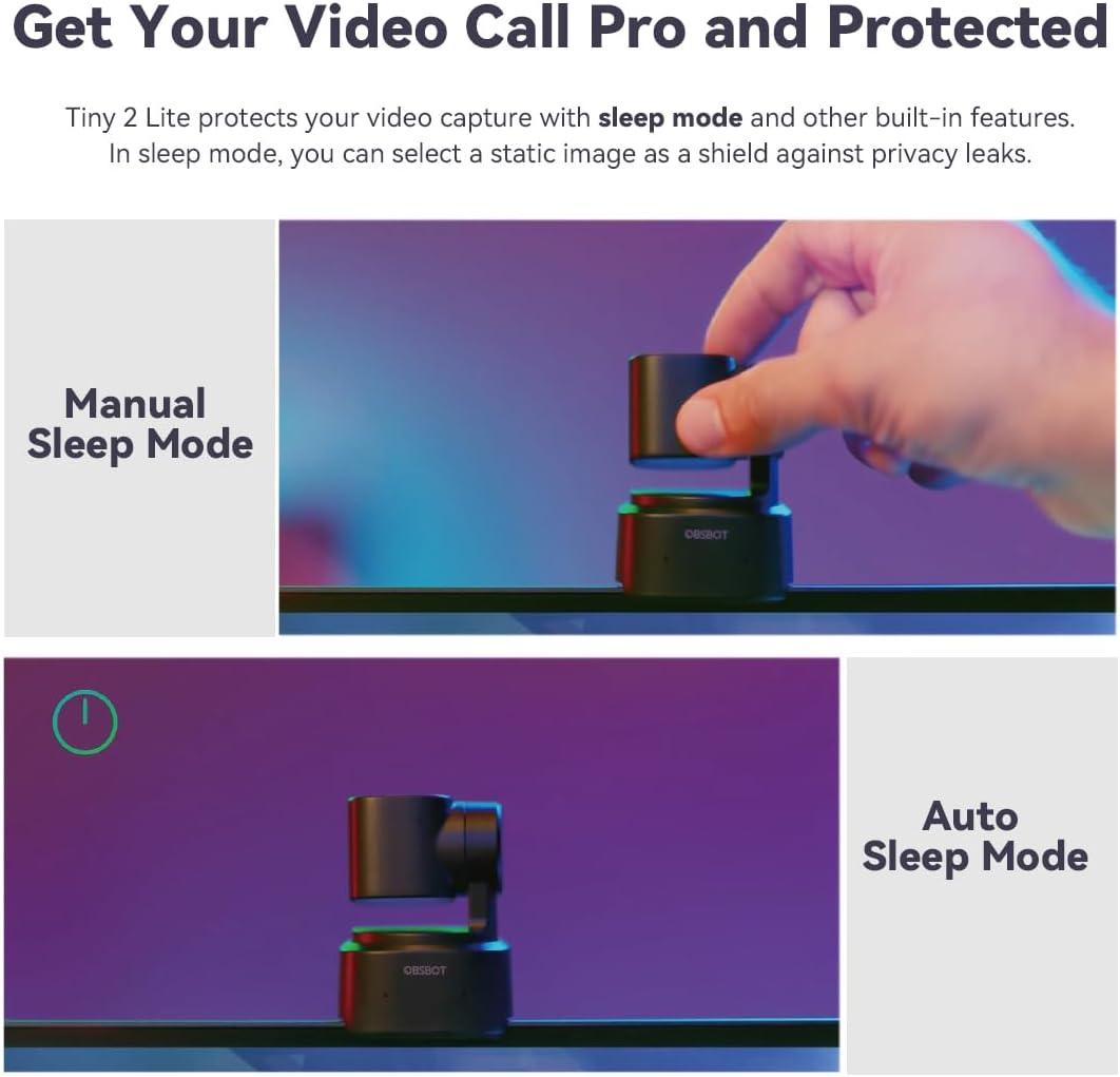 OBSBOT Tiny 2 Lite Ai-Powered 4K PTZ Webcam AI Auto Tracking Stunning UHD 4K Resolution 1/2&rdquo; CMOS Sensor 4X Digital Zoom with Auto Zoom Gesture Control 2.0, W Mini Tripod image number 6