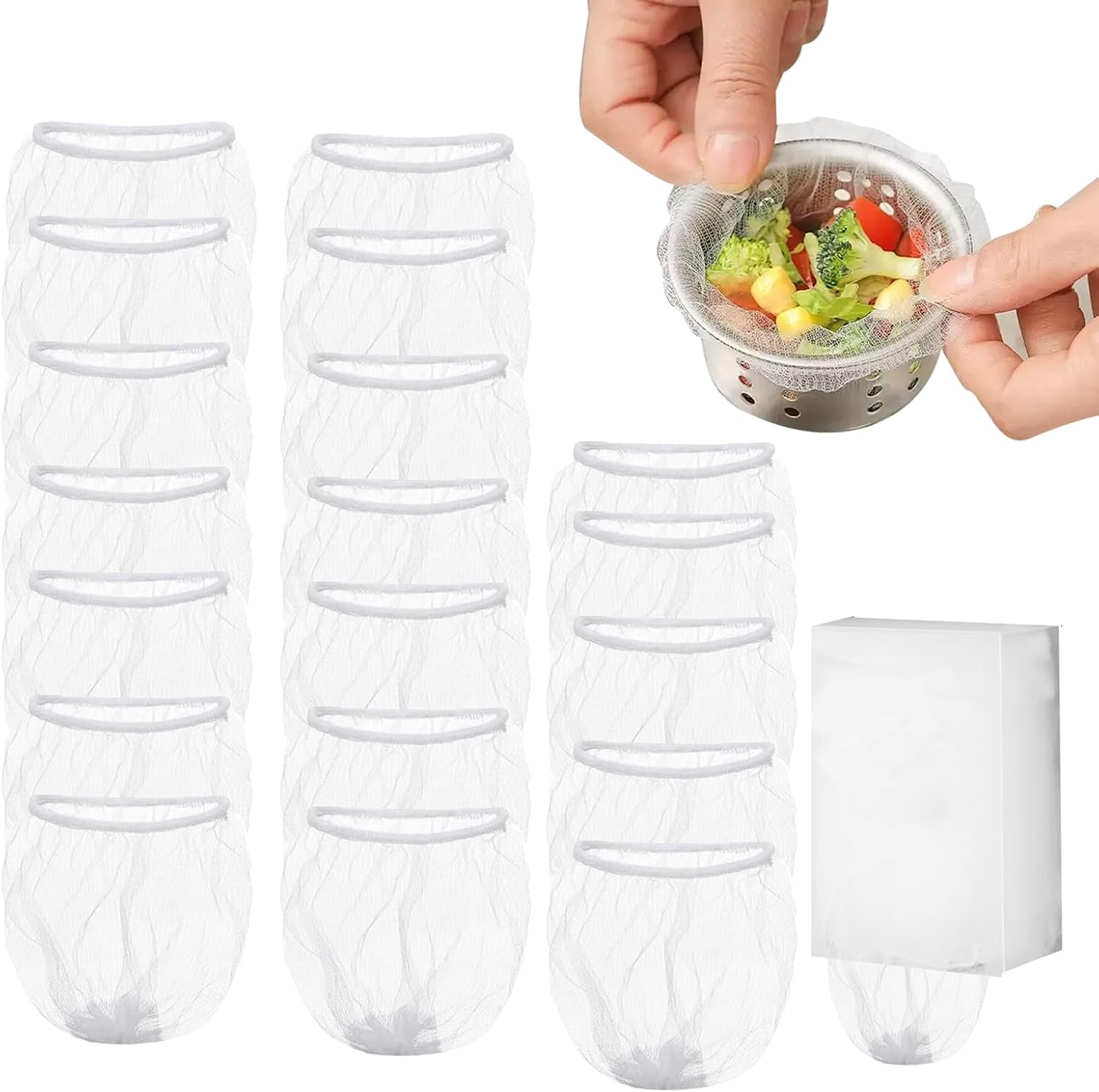 100PCS Kitchen Sink Mesh Straine with a Hanging Pull-Out Storage Box, Sink Strainers for Kitchen Sink Food Catcher Disposable Drain Covers, Drain Strainer, anti Clogging Elastic Kitchen Sink Strainer image number 2