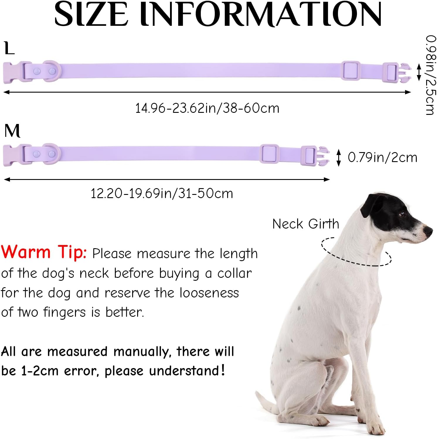 HACRAHO Waterproof Dog Collar, 1 Pack Purple Adjustable Pet Collar for Walking Running Comfortable Rubber Coated Webbing for Medium Small Dogs, L image number 2