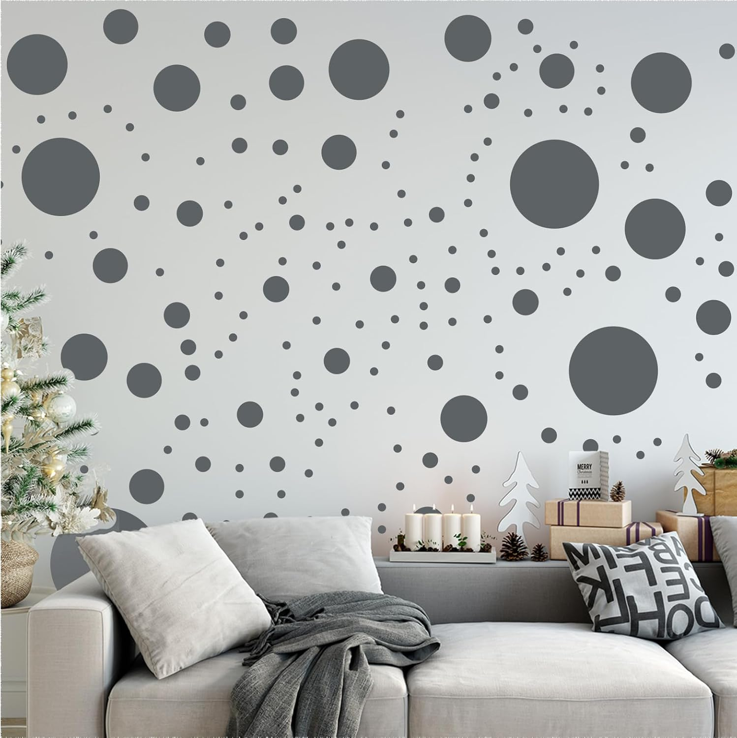 Stickerdeen 500+ Assorted Polka Dot Circle Wall Stickers for Kids Bedroom Living Room, Classroom, Playroom Decor Removable Vinyl Wall Stickers Dots Wall Decals (Grey) image number 1