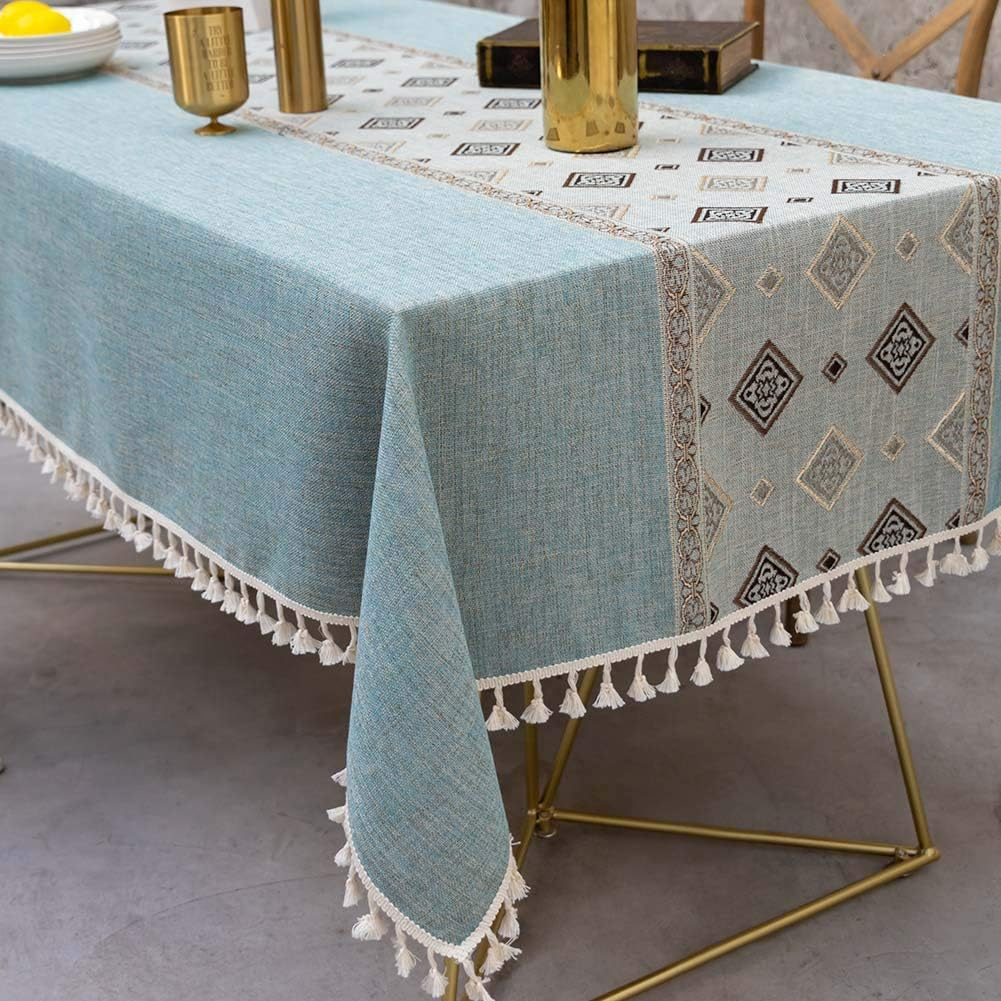 Warm Star Tablecloths,Cotton Linens Wrinkle Free Anti-Fading,Tabletop Decoration Washable Dust-Proof,Table Cover for Kitchen Dinning Party, Light Coffee, Rectangle/Oblong, 55''X102'',8-10 Seats