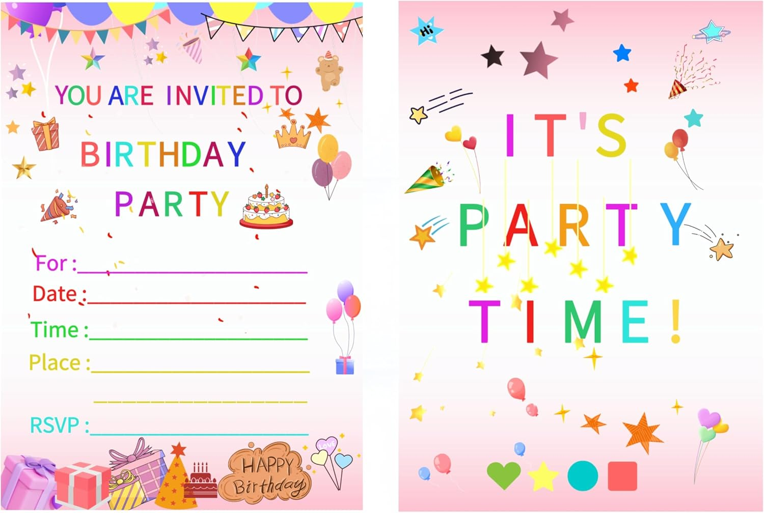 16 Pack Birthday Party Invitation Cards with Envelopes,Colorful & Attractive Invitations for Birthday Parties (Stars) image number 1