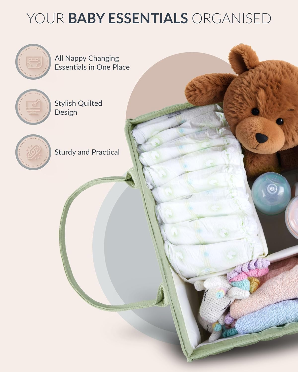 Baby Diaper Caddy Organizer, Nursery Diaper Storage Basket, Newborn Essentials, Baby Shower Gifts and Registry Must-Haves for Boy or Girl, Car Diaper Caddy image number 4