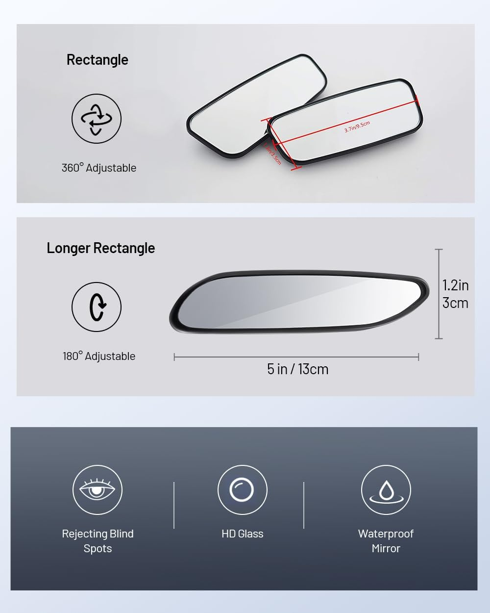 Wildauto Blind Spot Mirror, Rectangle Adjustable Car Auxiliary Universal Wide Angle Mirror for Universal Cars (Adhesive, 2Pcs) image number 3