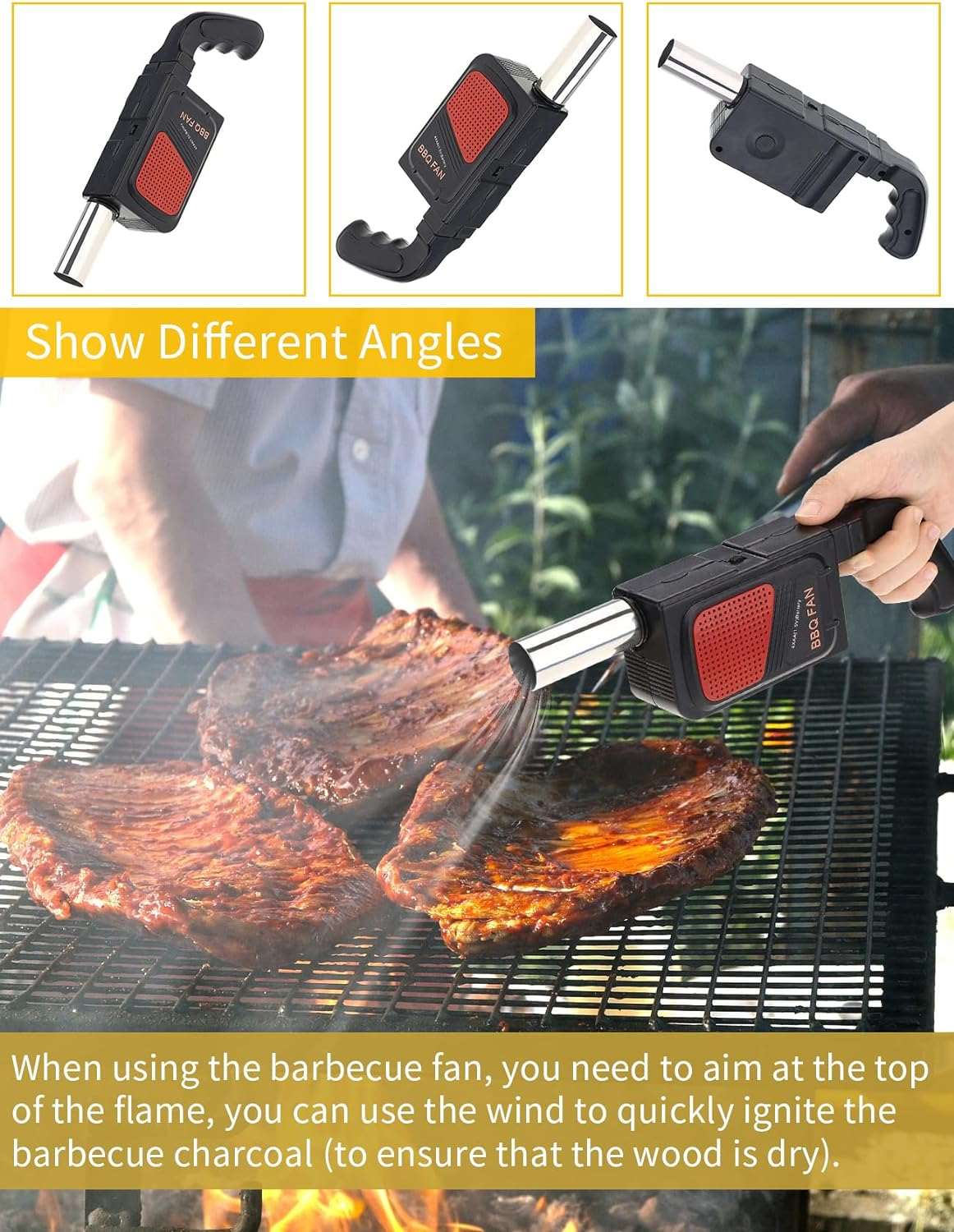 Hand-Held Electric Leaf Blower, Barbecue Fan Mini Air Blower, Quickly Heats up BBQ Fires, Portable Handheld Electric BBQ Cooking Fan Air Blower for Outdoor Camping Picnic Grill Cooking Accessories image number 4